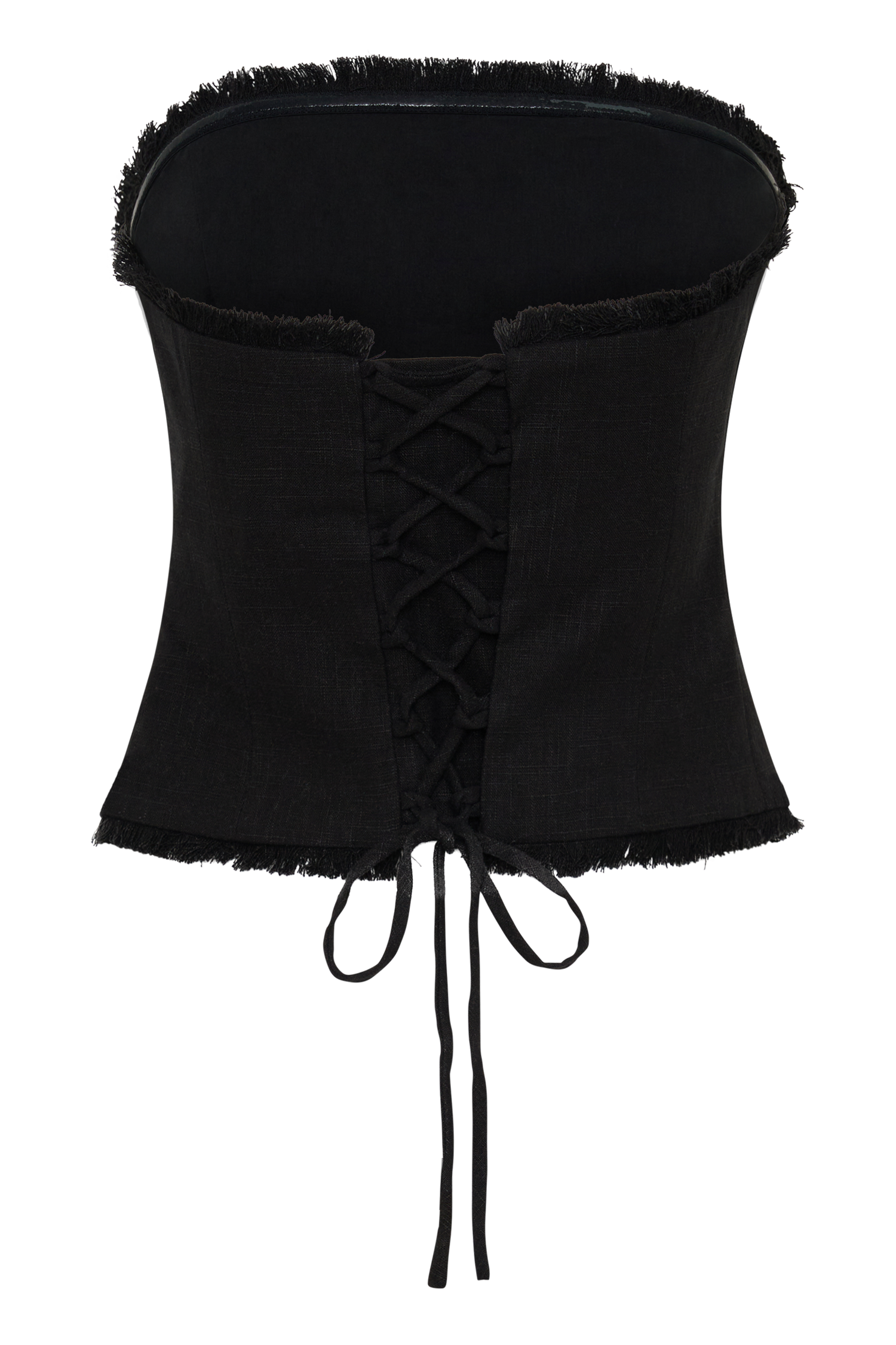 Annie Strapless Tie Back Linen Top - Black - Image 8