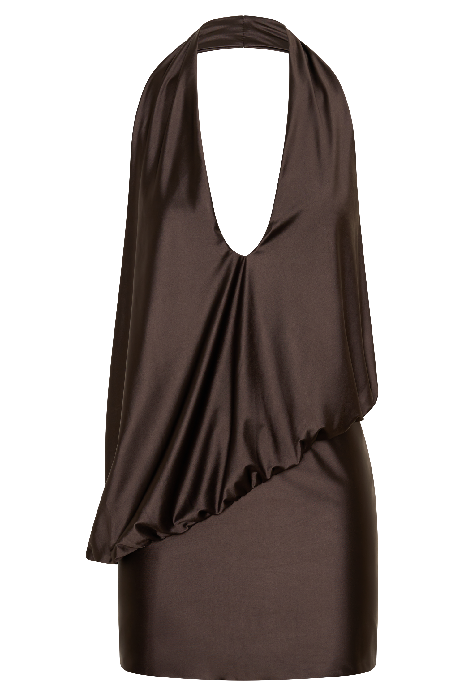 Arabel Draped Halter Mini Dress - Chocolate - Image 9