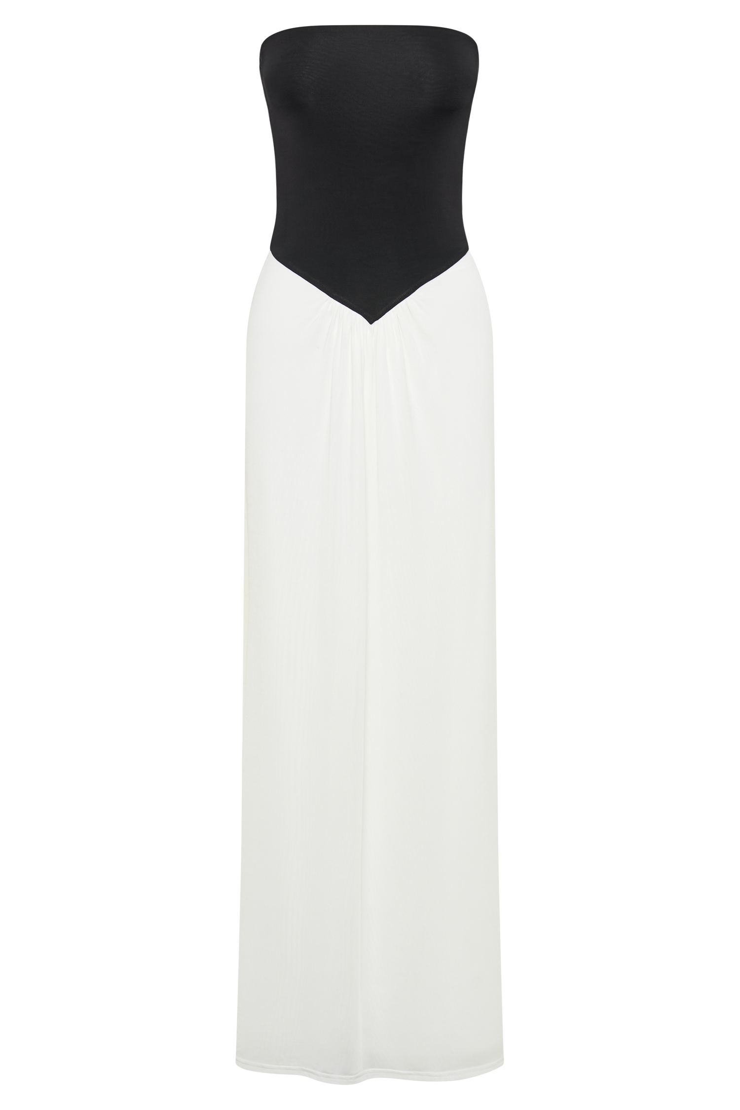 Ruby Strapless Slinky Maxi Dress - Black/White - Image 7