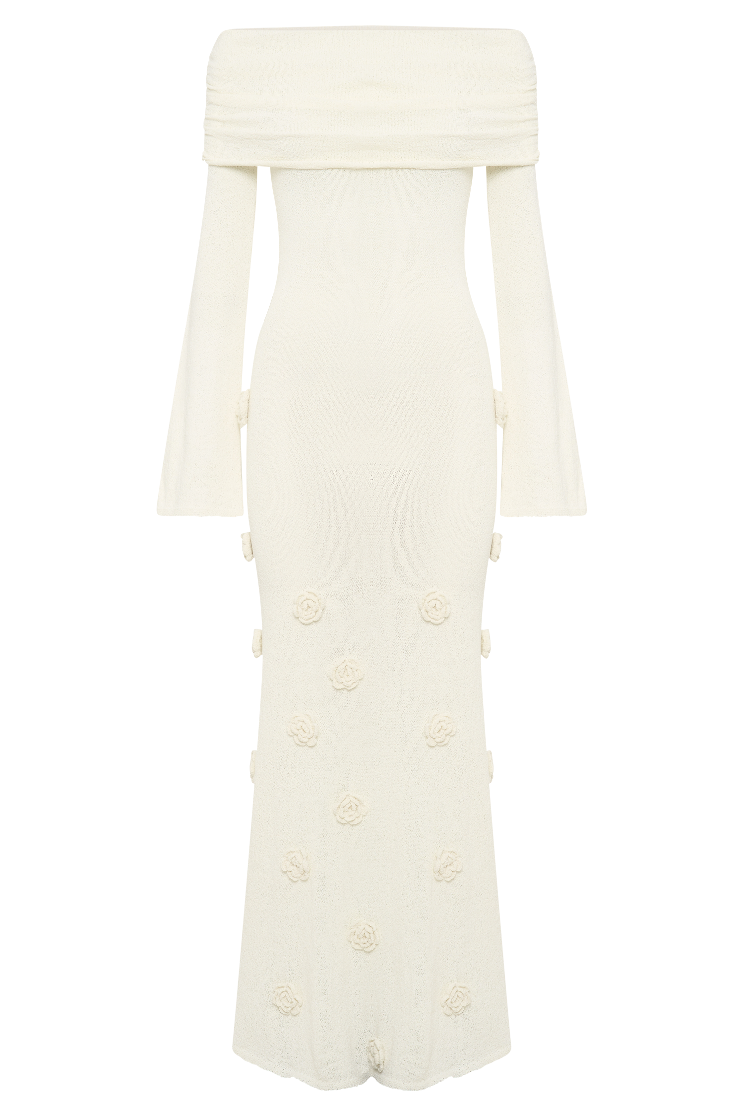 Kiki Off Shoulder Knit Rose Maxi Dress - Ivory - Image 9