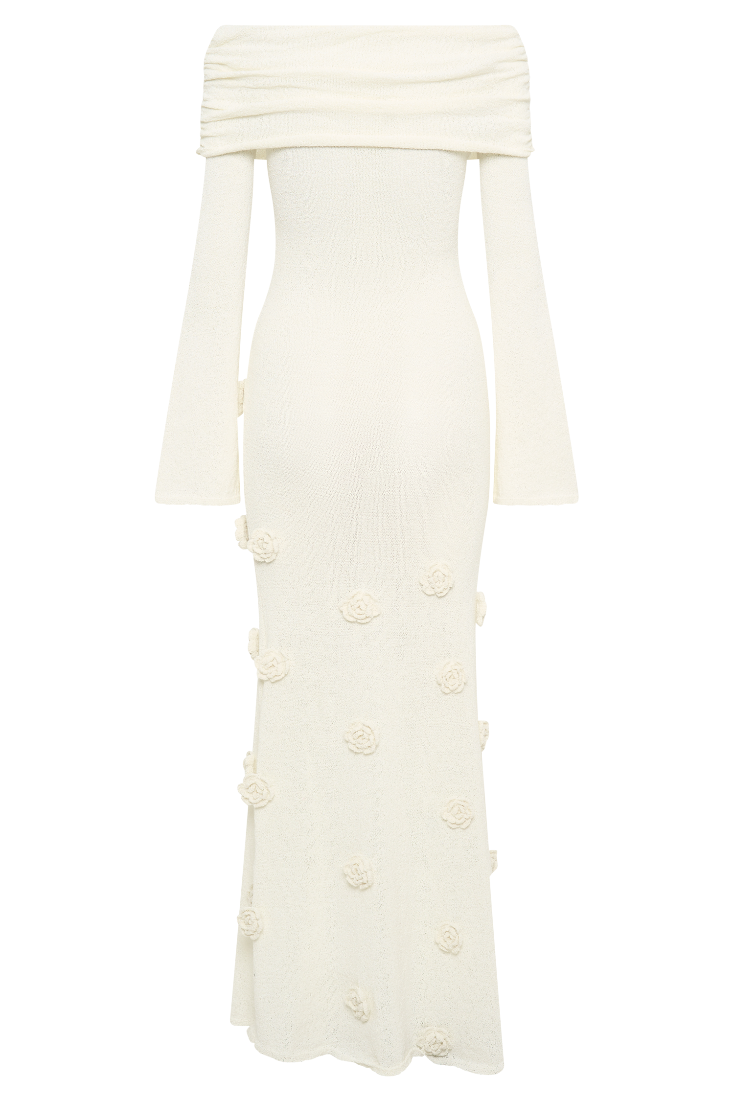 Kiki Off Shoulder Knit Rose Maxi Dress - Ivory - Image 10