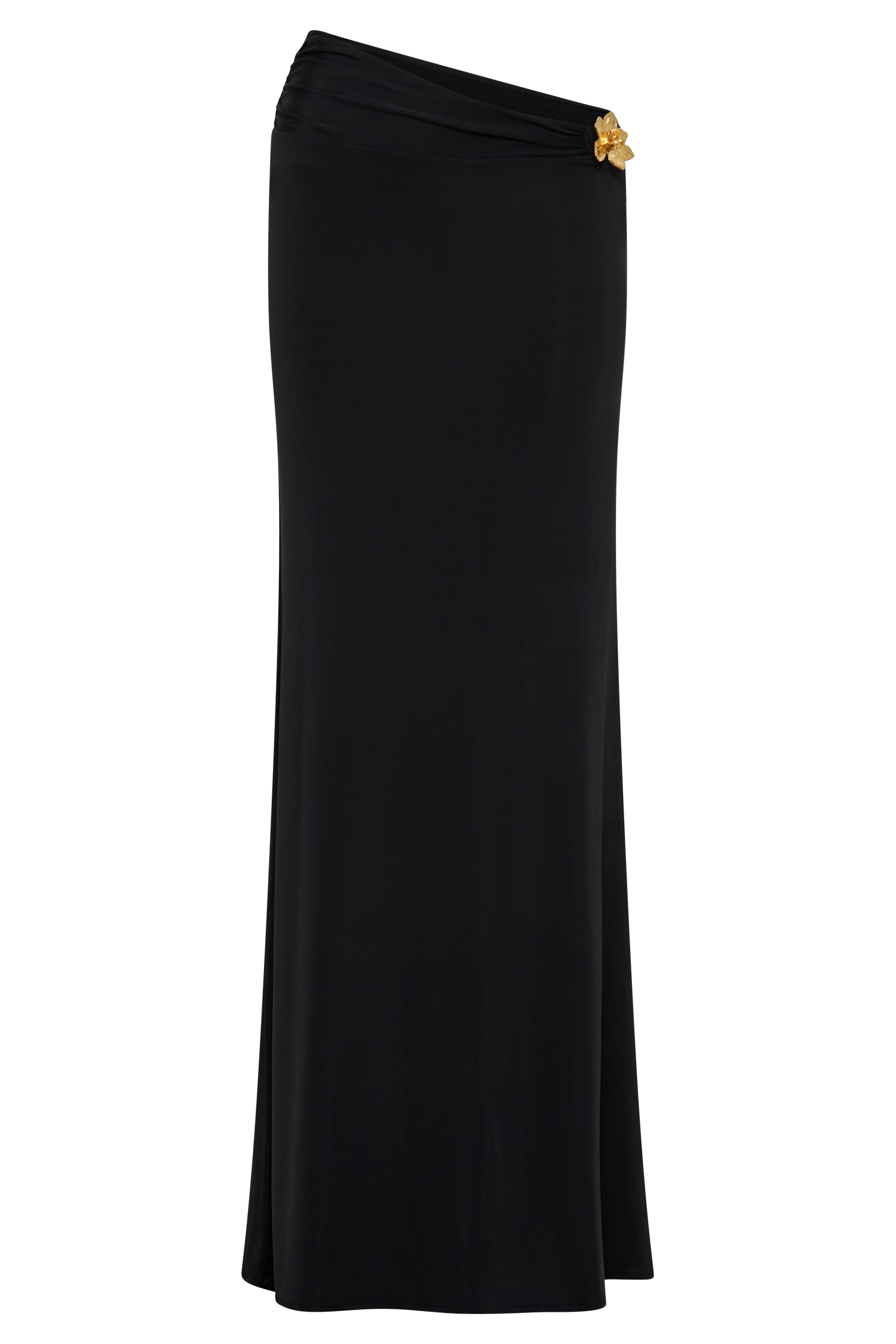 Ainsley Asymmetrical Maxi Skirt With Floral Hardware - Black - Image 9