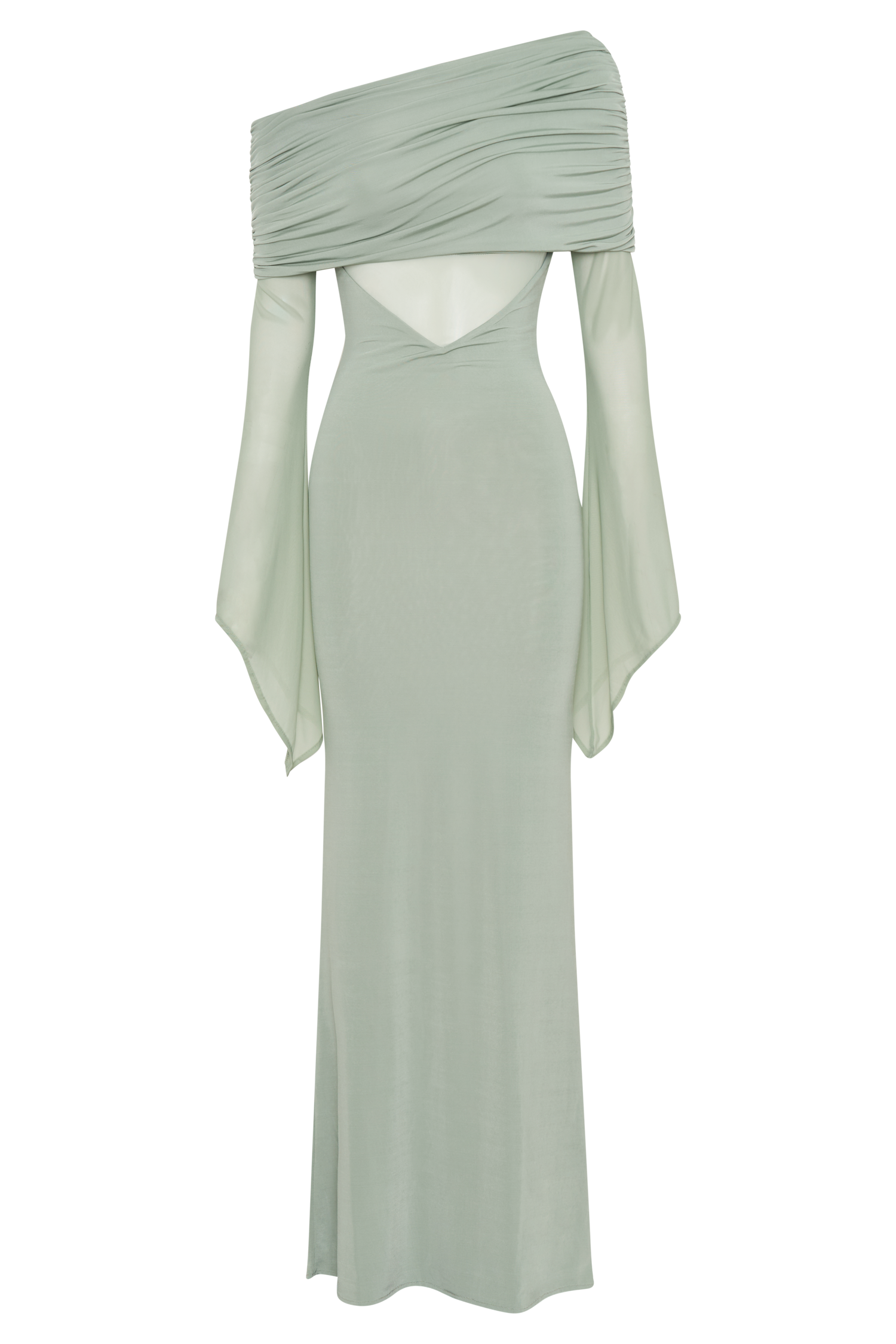 Kaitlin One Shoulder Slinky And Mesh Maxi Dress - Basil - Image 7