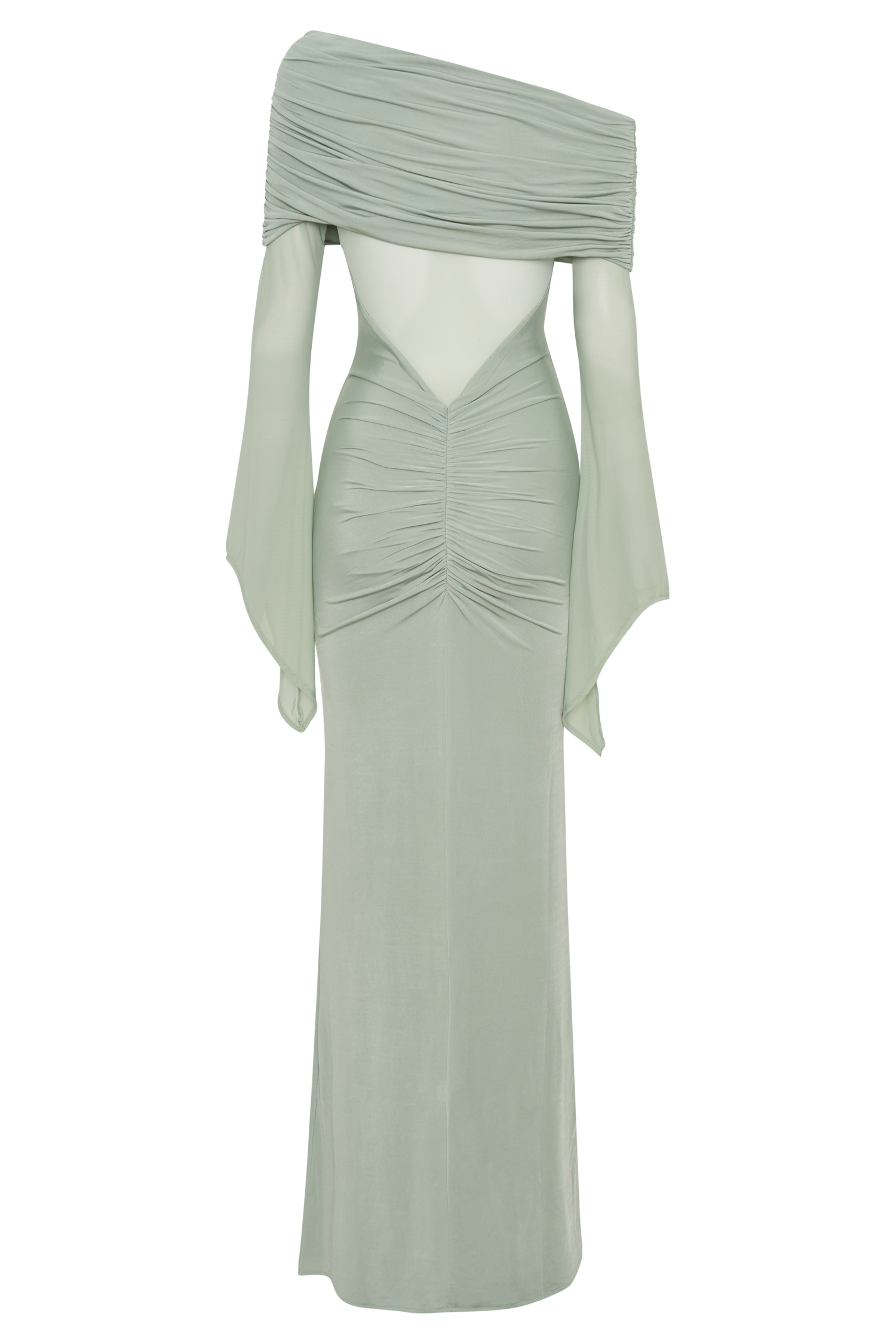 Kaitlin One Shoulder Slinky And Mesh Maxi Dress - Basil - Image 6