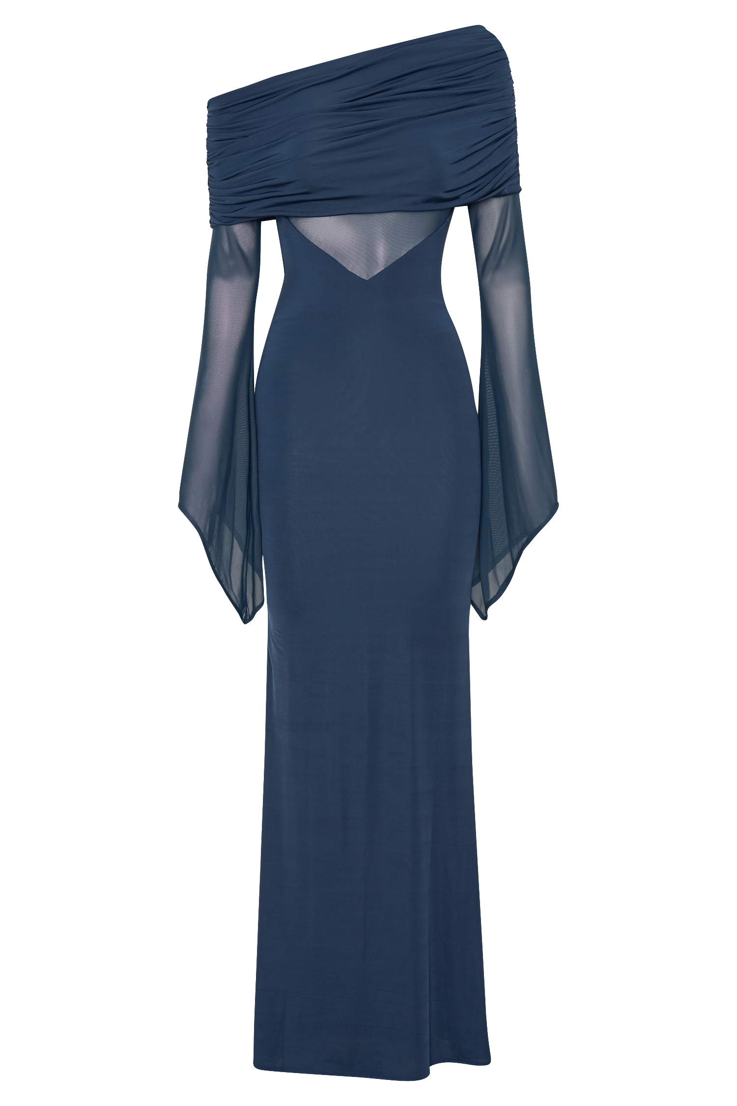 Kaitlin One Shoulder Slinky And Mesh Maxi Dress - Midnight Blue - Image 8
