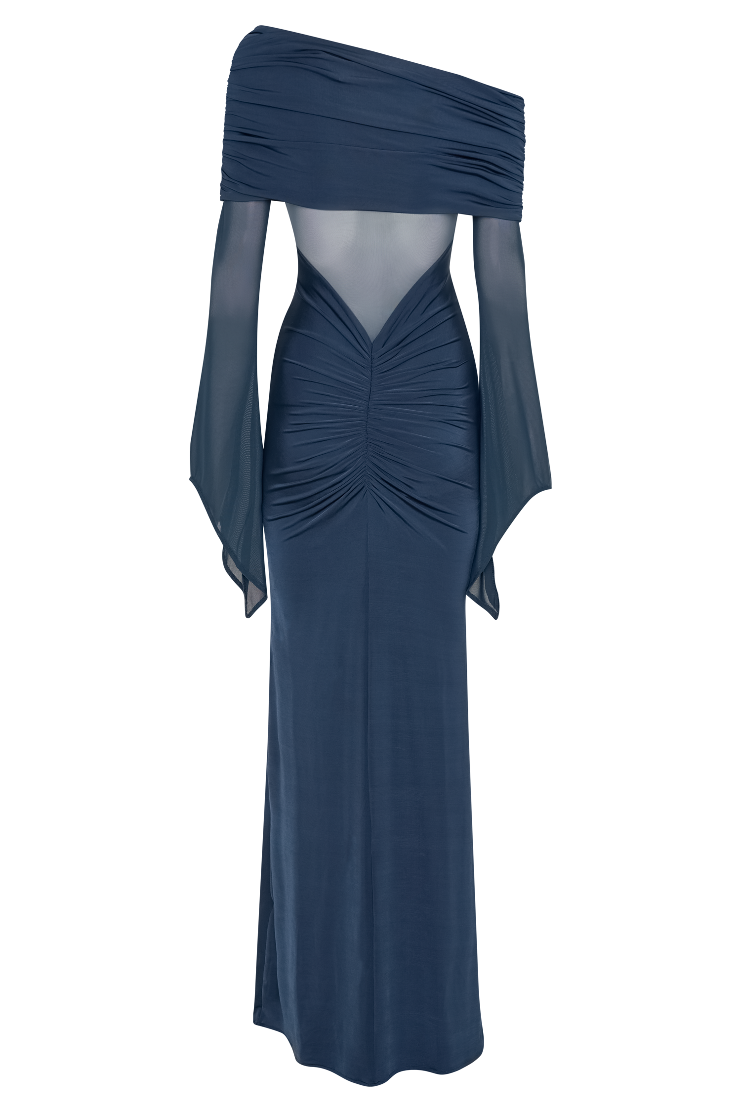 Kaitlin One Shoulder Slinky And Mesh Maxi Dress - Midnight Blue - Image 7