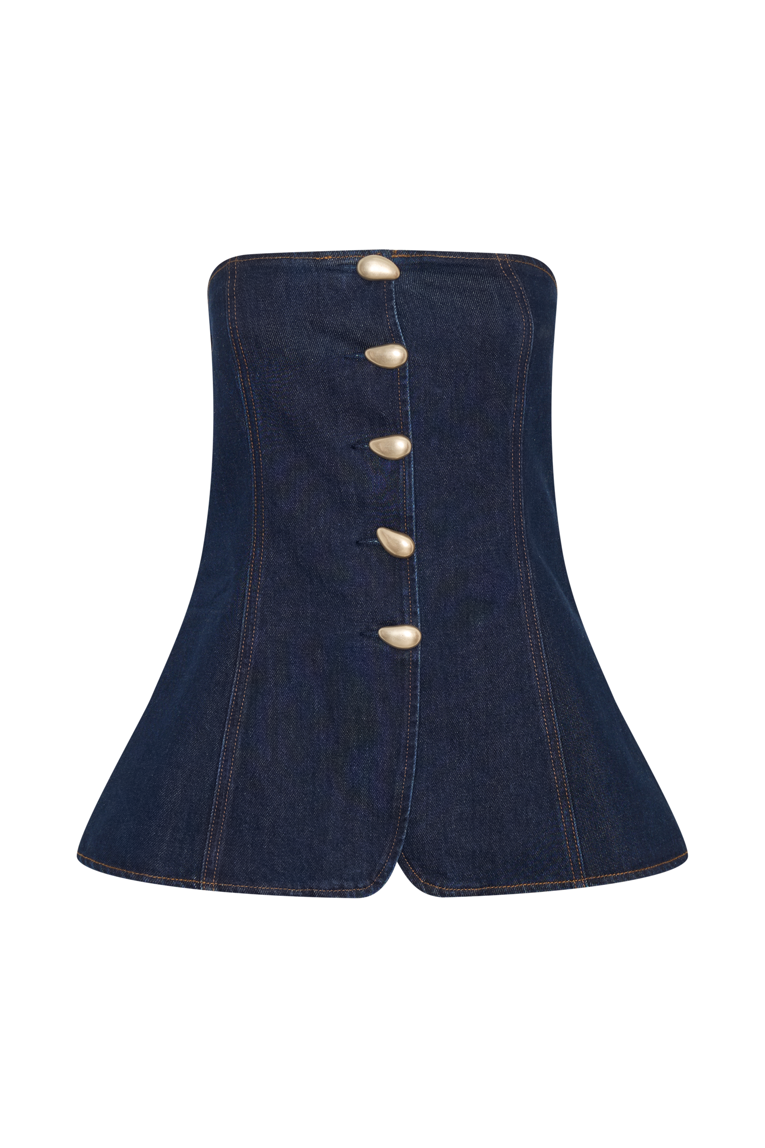 Lennox Strapless Long Line Button Top - Indigo Blue - Image 9