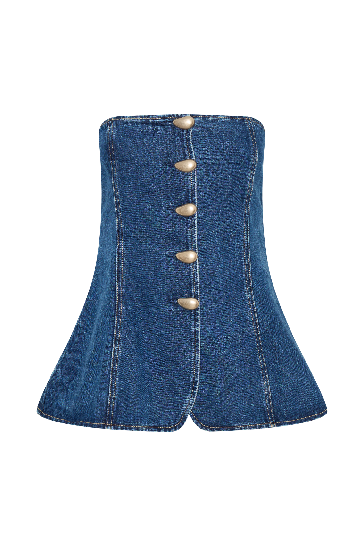 Lennox Strapless Long Line Button Top - Dark Blue - Image 8