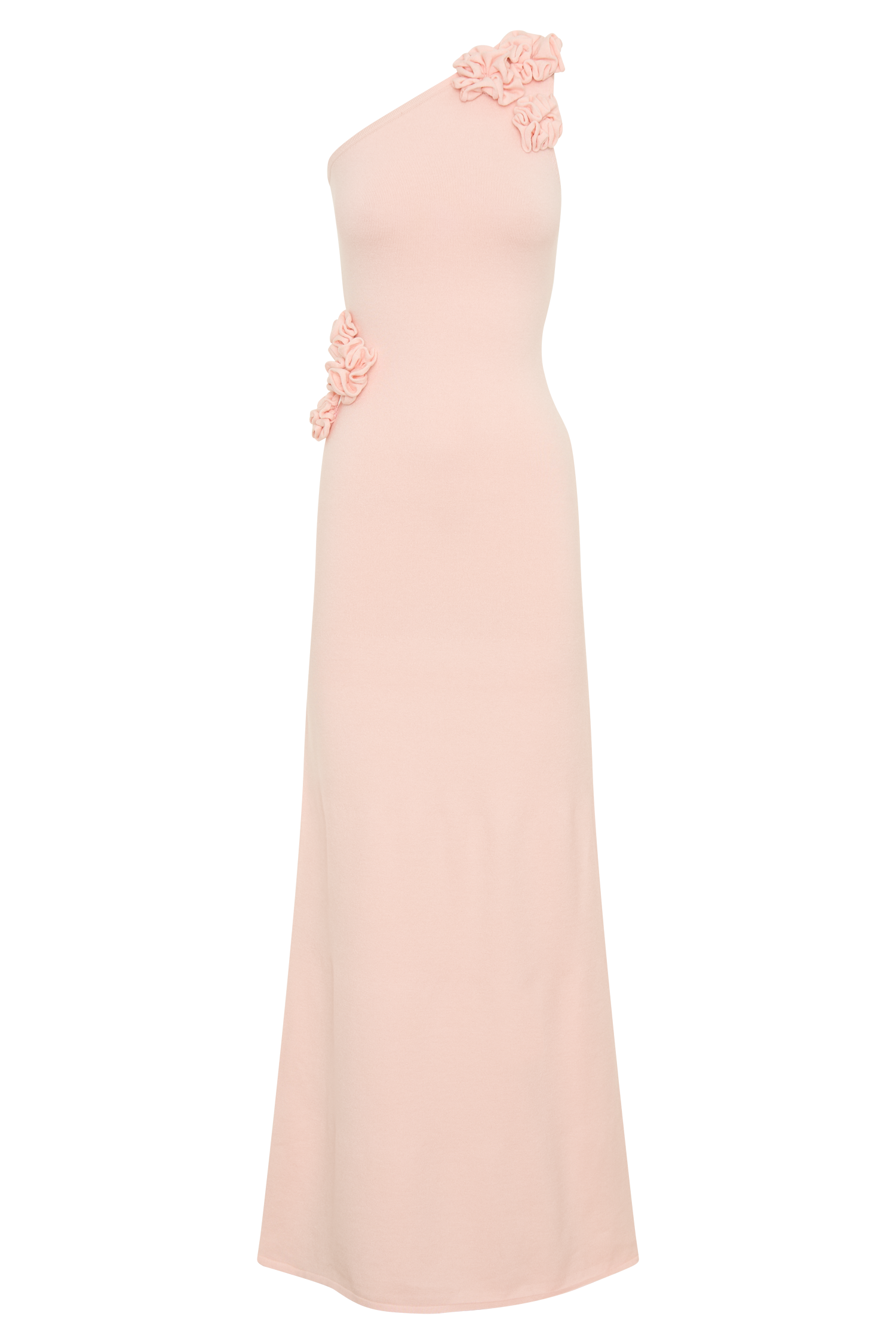 Paloma One Shoulder Knit Maxi Dress With Flowers - Baby Pink - Image 8