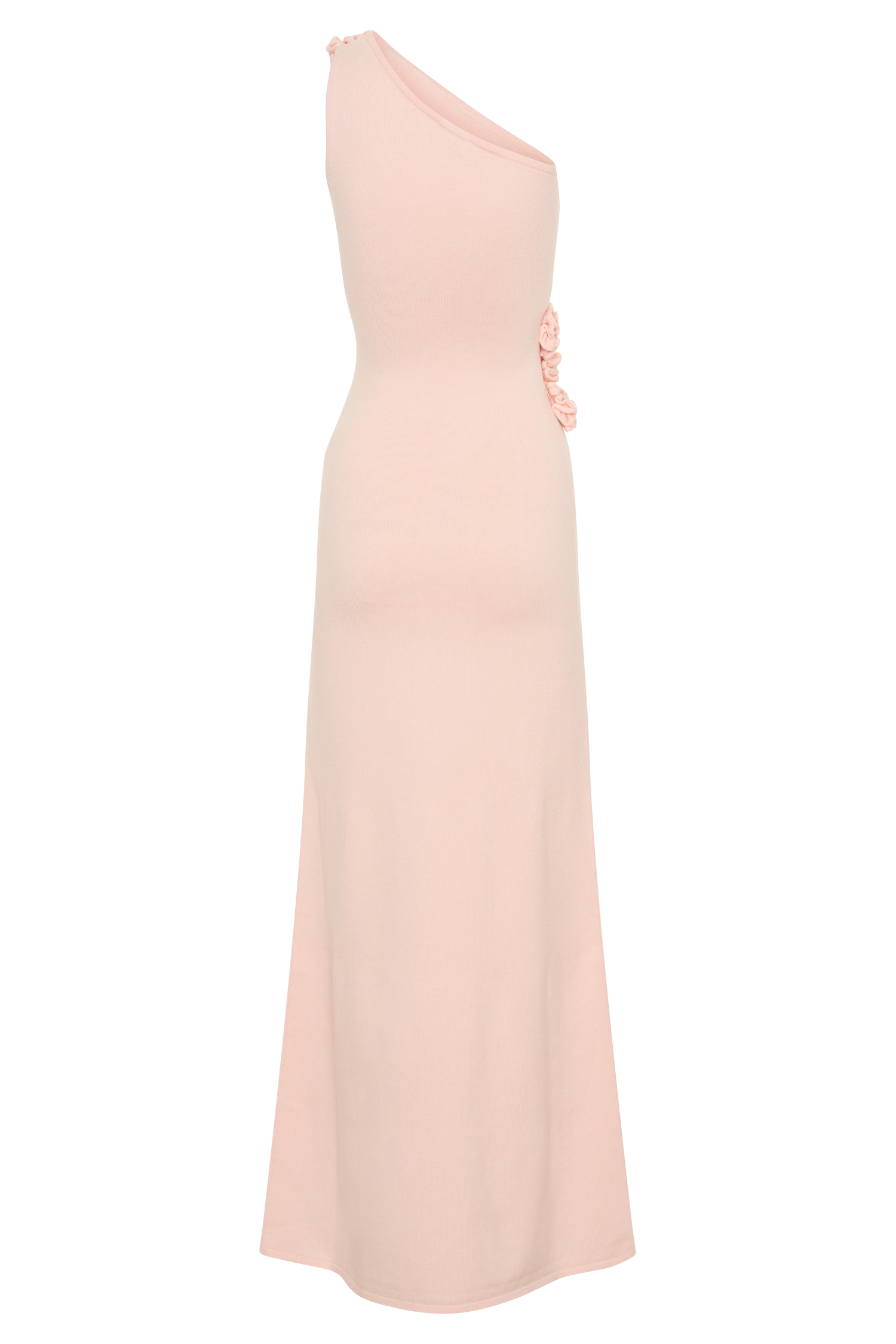 Paloma One Shoulder Knit Maxi Dress With Flowers - Baby Pink - Image 7