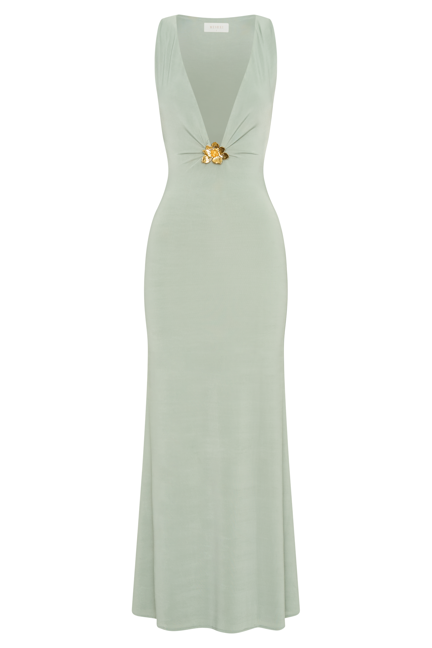 Beck Plunge Maxi Dress With Floral Hardware - Basil - Image 9