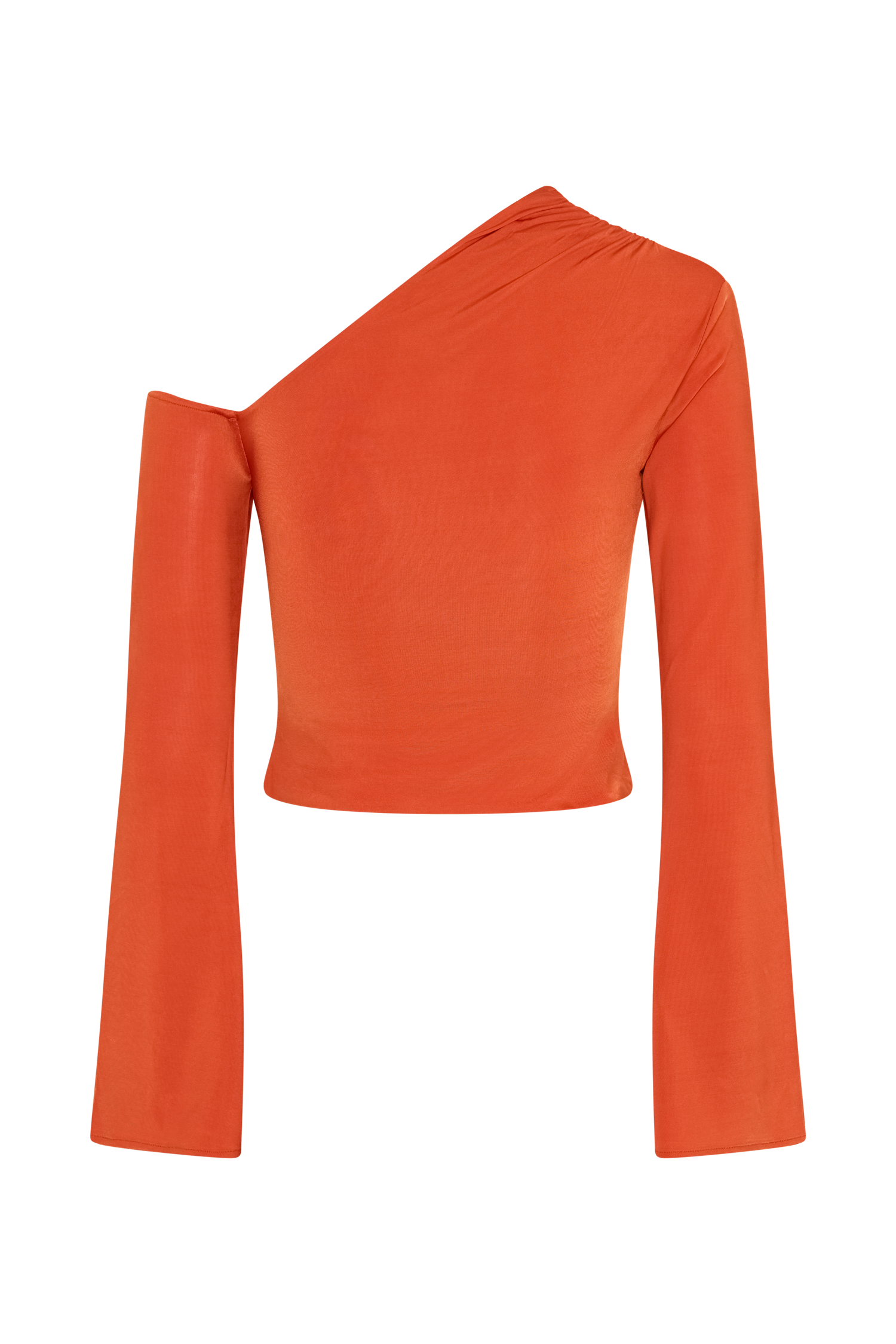 Ainsley Asymmetrical Long Sleeve Top With Floral Hardware - Burnt Orange - Image 7