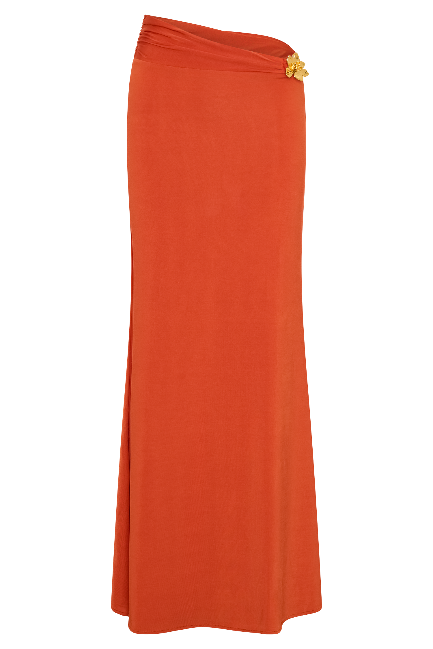 Ainsley Asymmetrical Maxi Skirt With Floral Hardware - Burnt Orange - Image 9