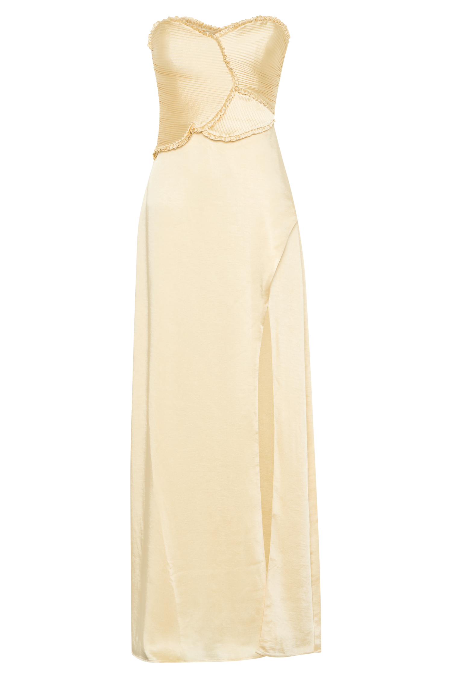 Larissa Satin Maxi Dress With Ruched Petals - Lemon - Image 8
