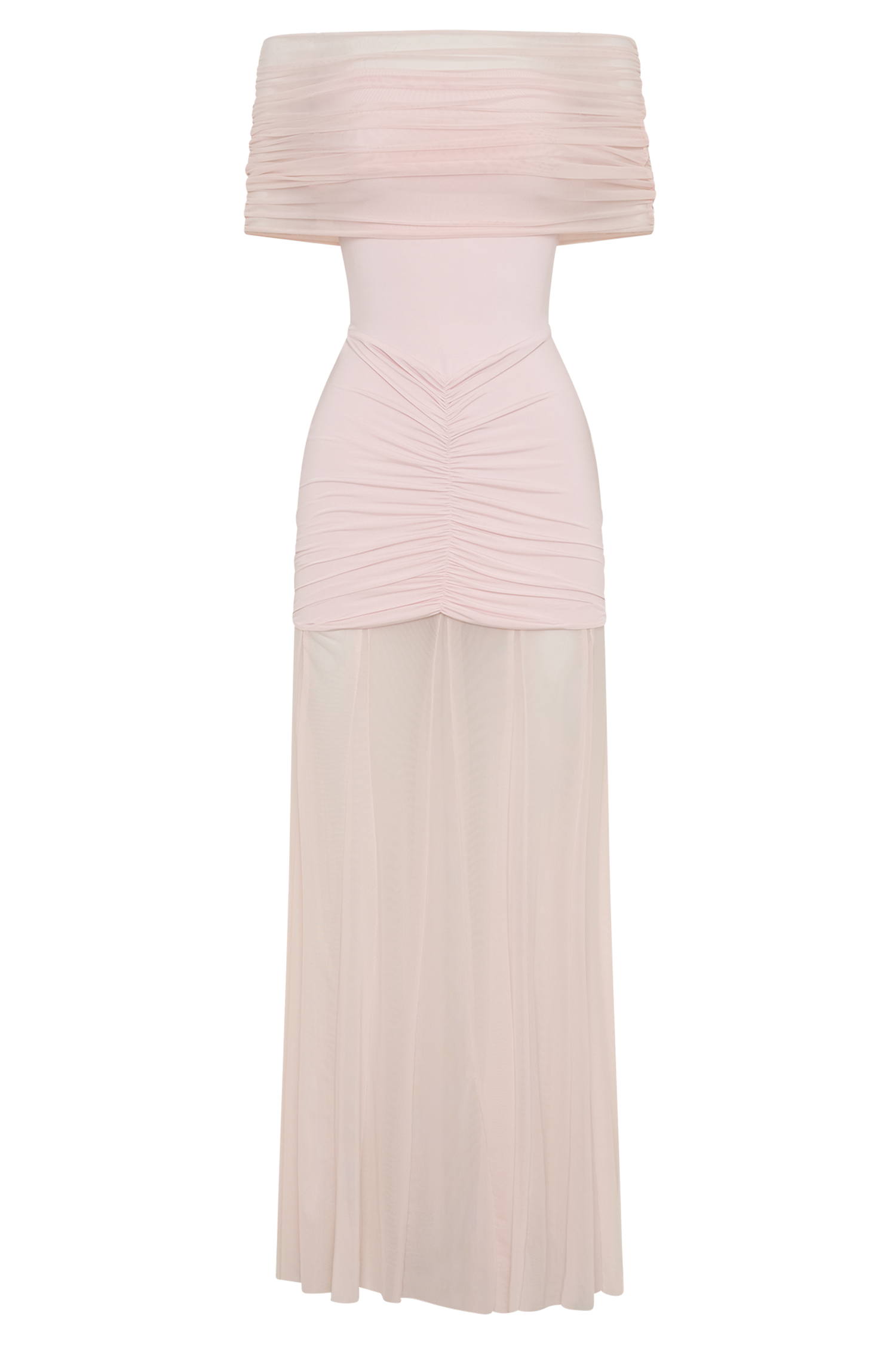 Caspian Slinky And Mesh Off Shoulder Maxi Dress - Pale Pink - Image 9