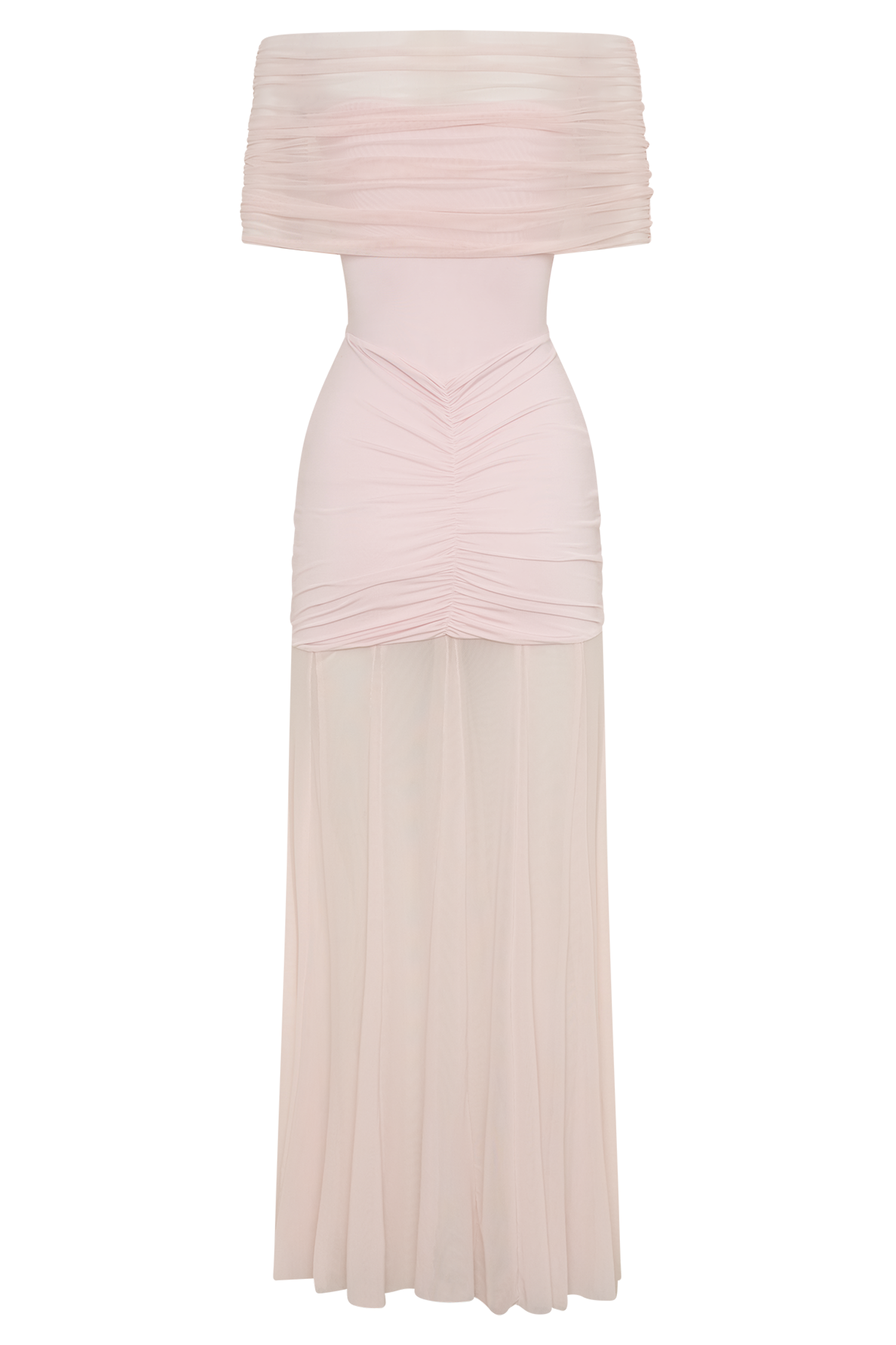 Caspian Slinky And Mesh Off Shoulder Maxi Dress - Pale Pink - Image 8