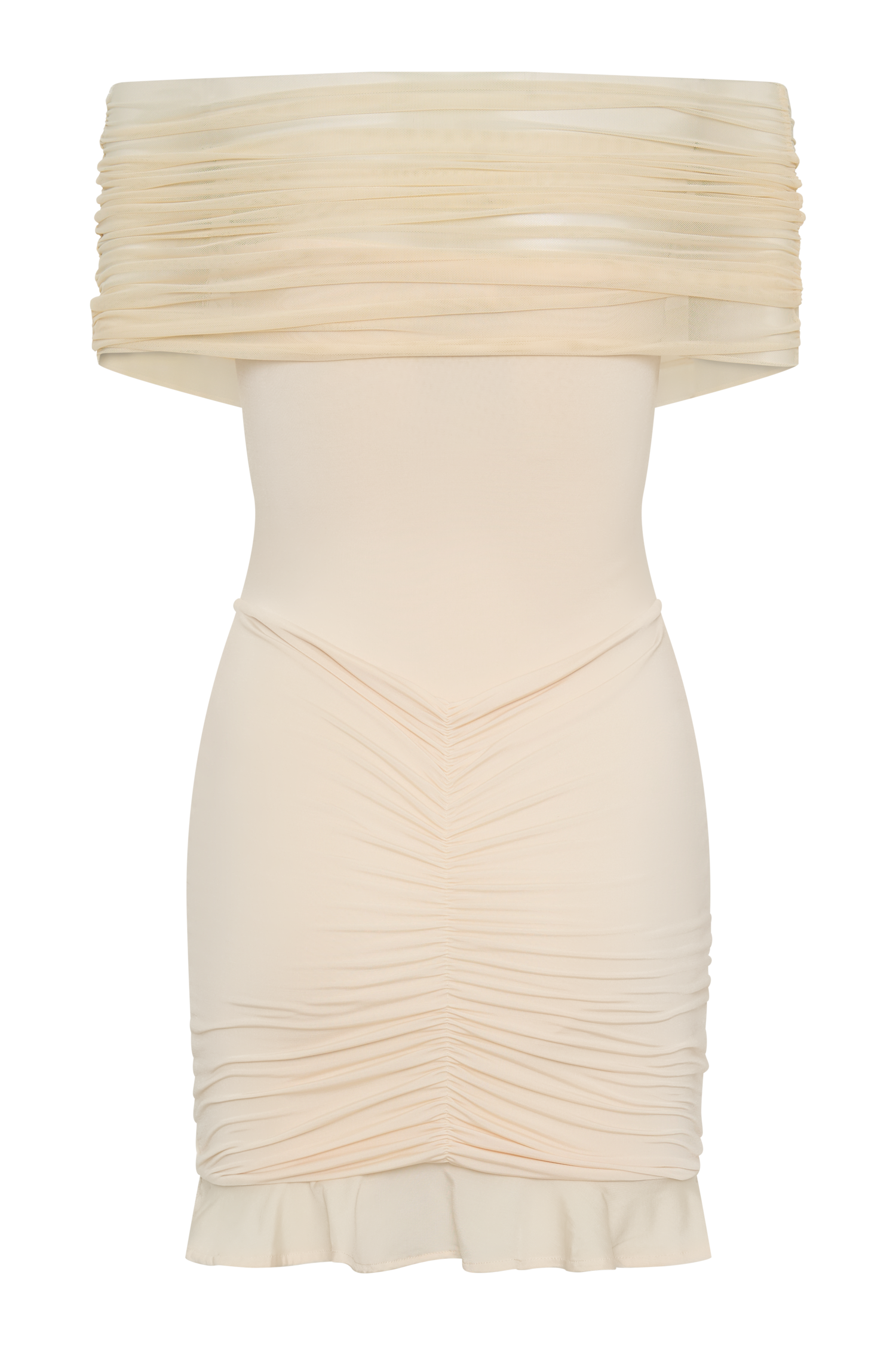 Caspian Slinky And Mesh Off Shoulder Mini Dress - Ivory - Image 8