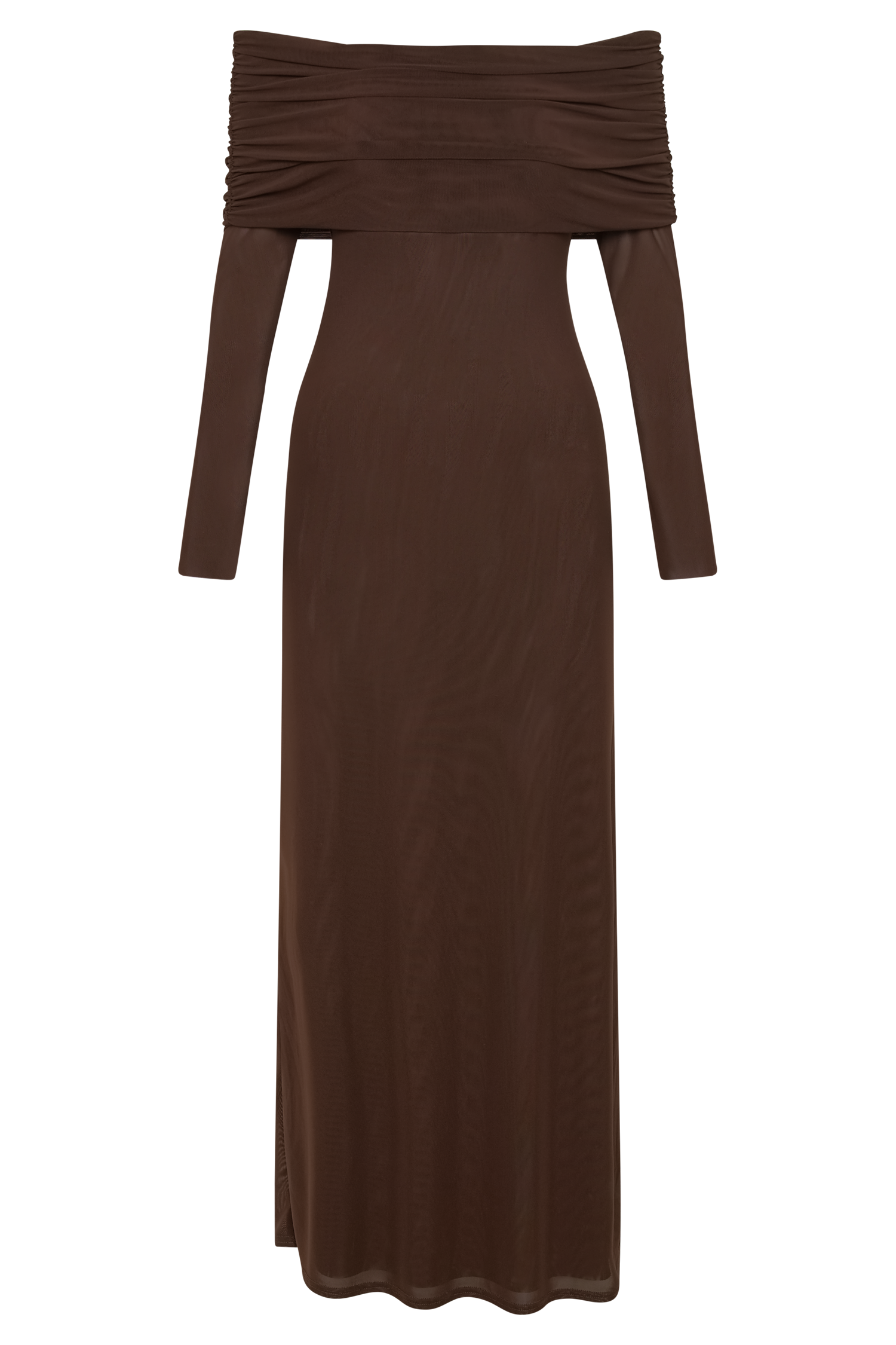 Josie Off Shoulder Mesh Maxi Dress - Dark Brown - Image 9