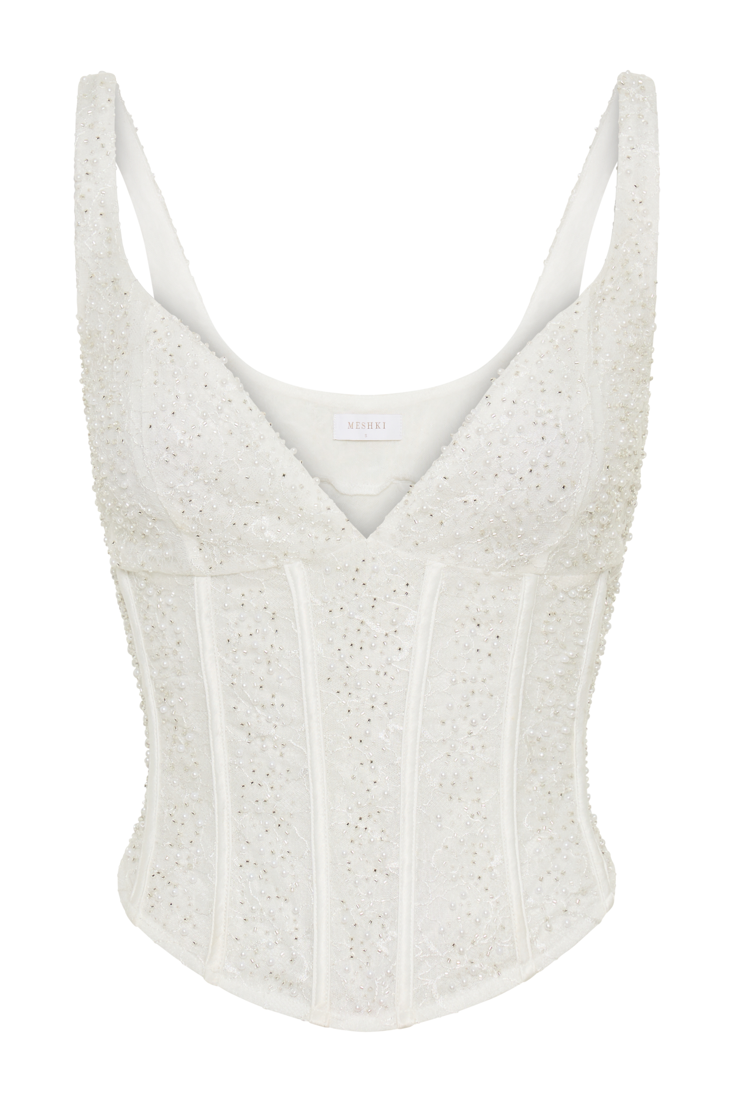 Elsie Pearl Beaded Bustier Top - White - Image 12
