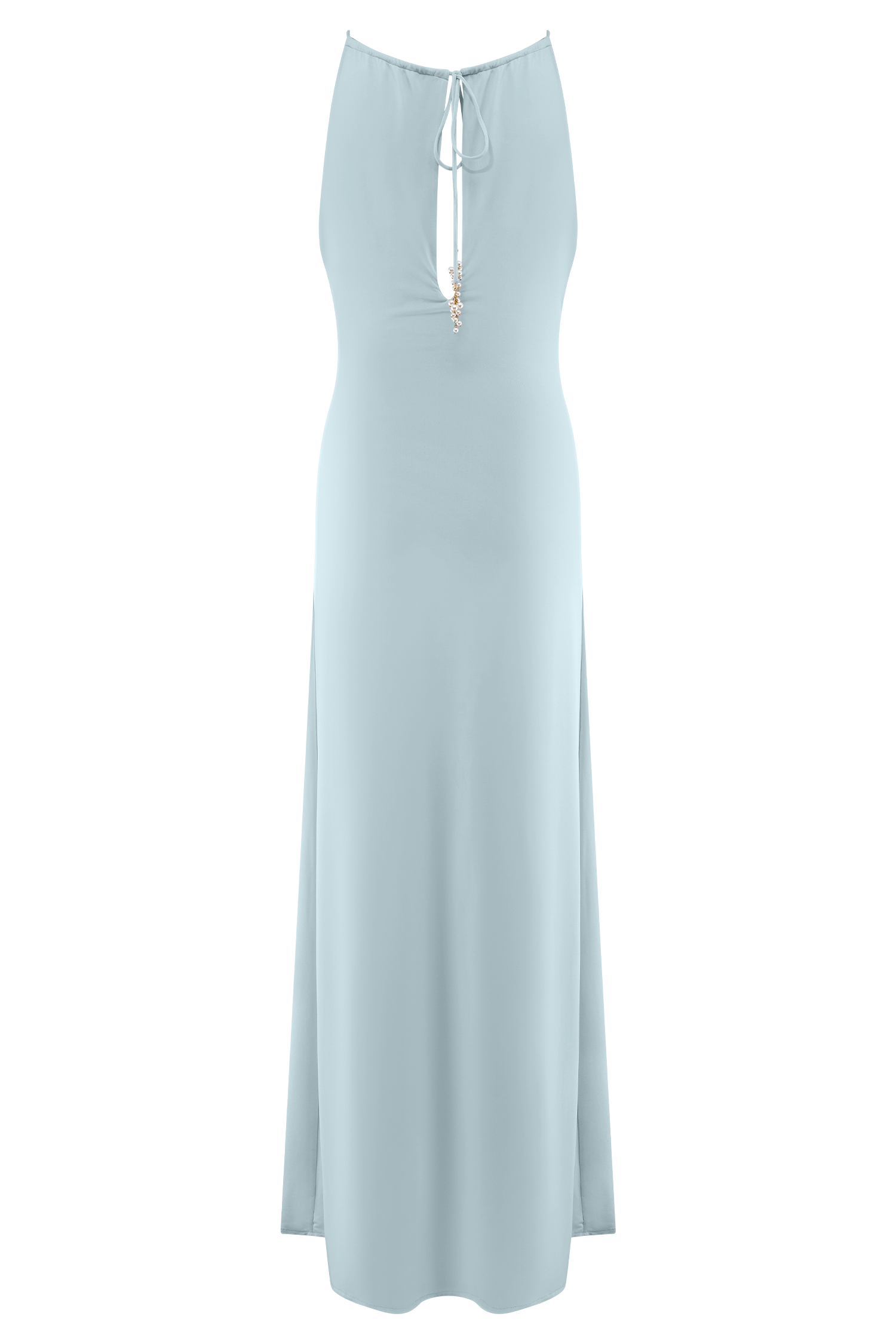 Beryl Slinky Maxi Dress With Pearls - Pale Blue - Image 5