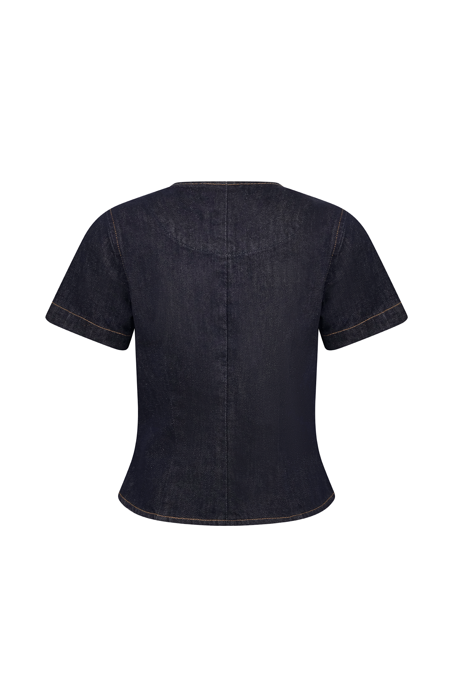 Bethany Short Sleeve Buttoned Denim Top - Washed Indigo Blue - Image 9