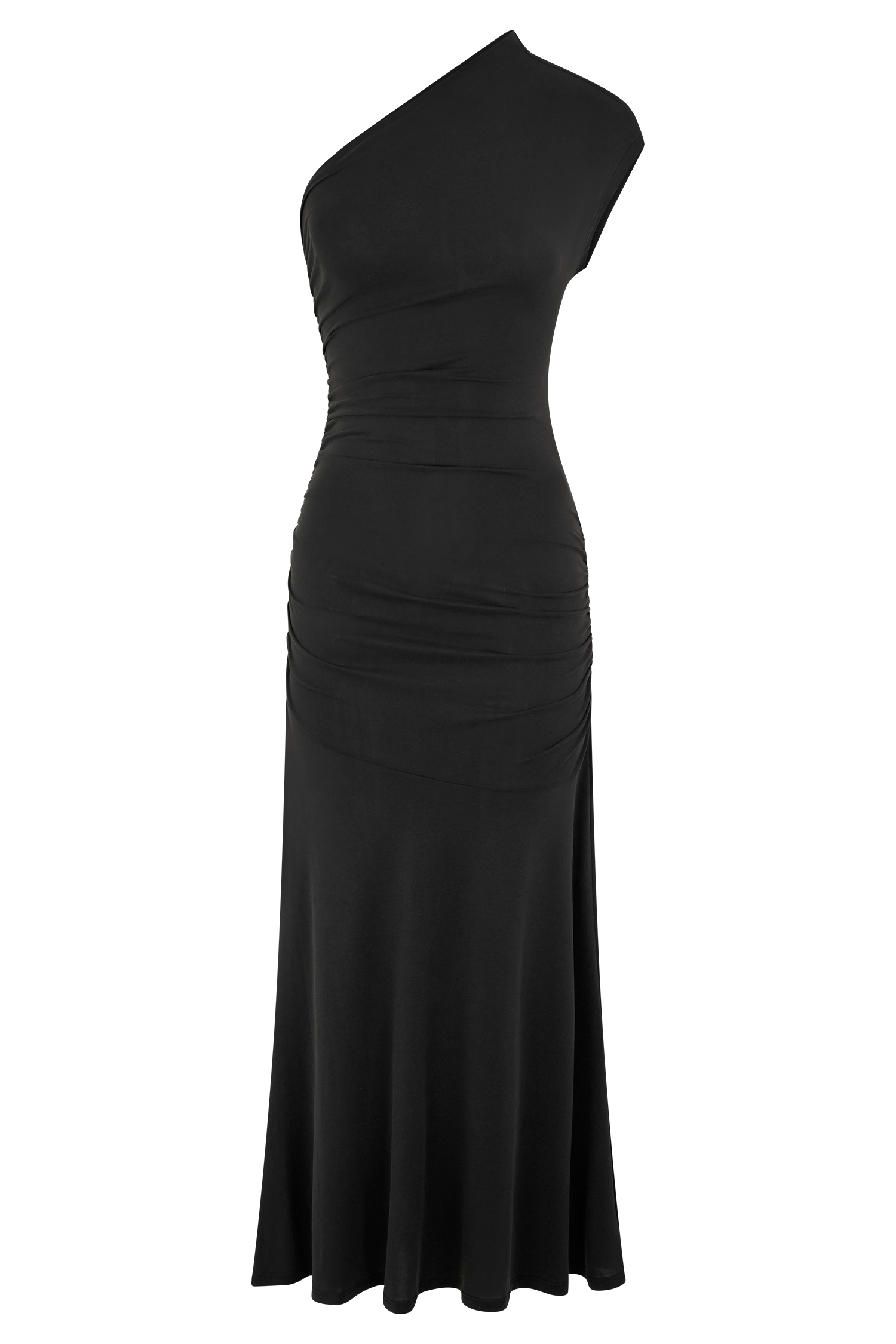 Chloe Peached Jersey One Shoulder Midi Dress - Black - Image 7