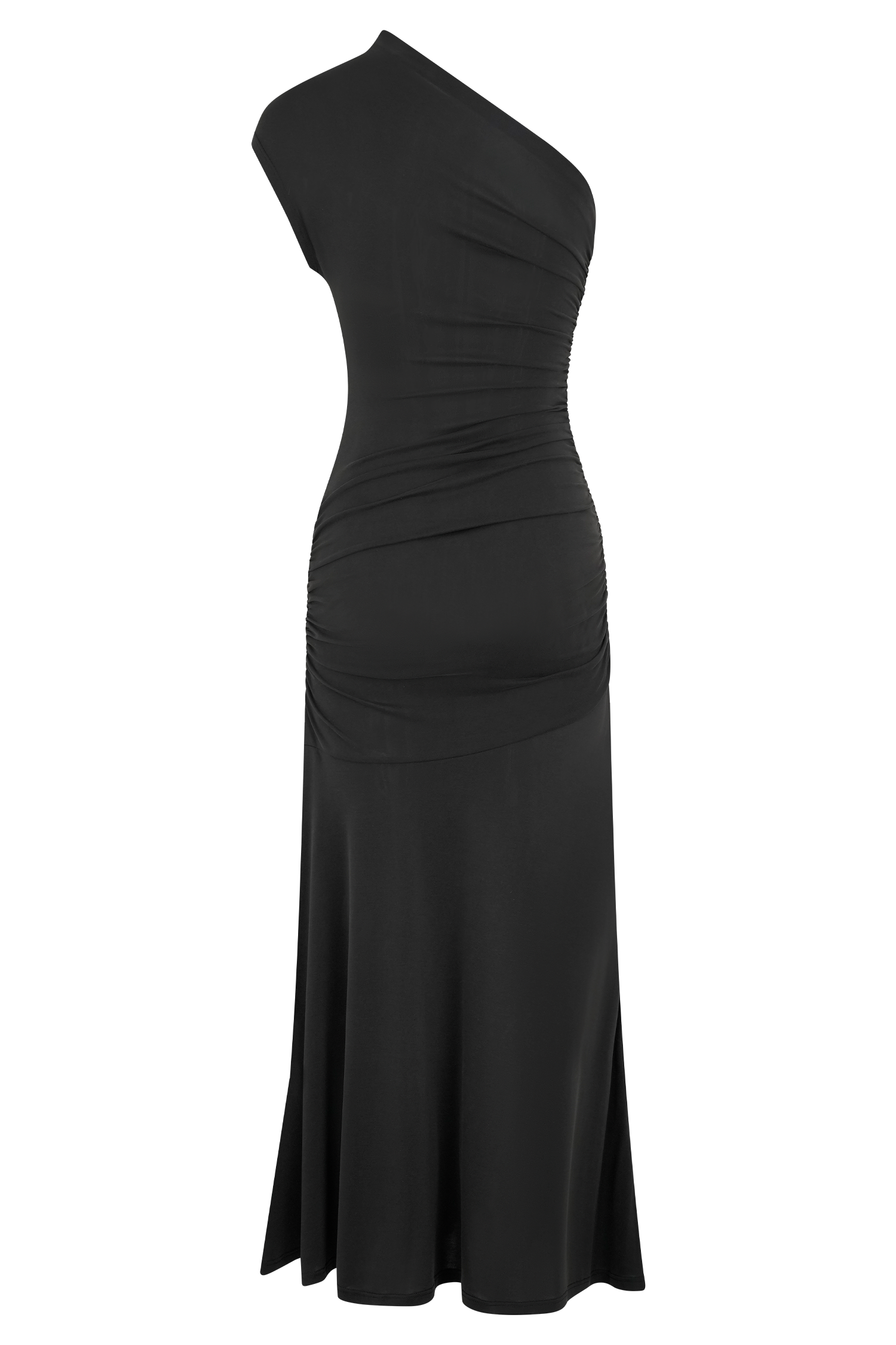 Chloe Peached Jersey One Shoulder Midi Dress - Black - Image 6