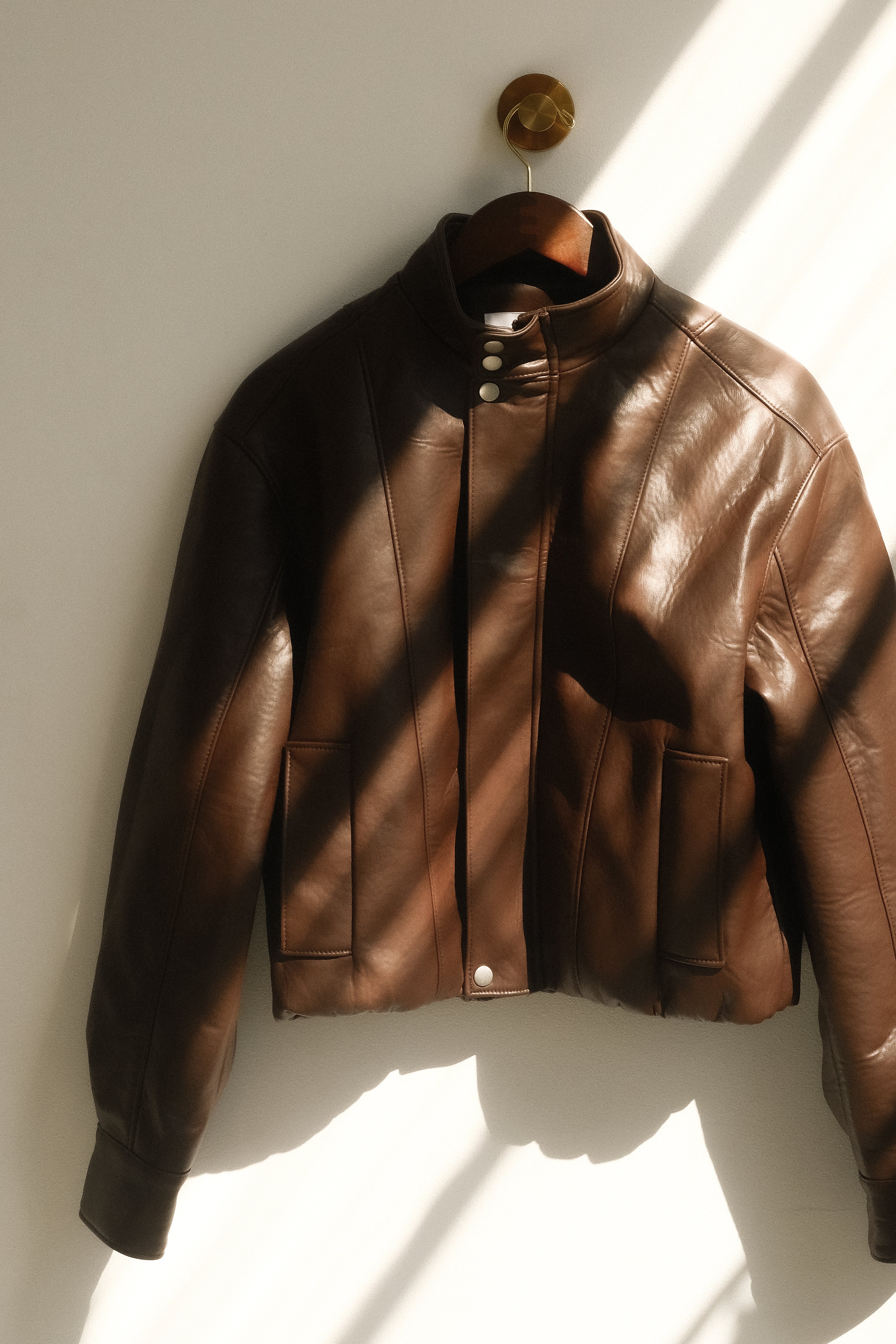 Curtis Faux Leather Bomber Jacket - Dark Chocolate - Image 8