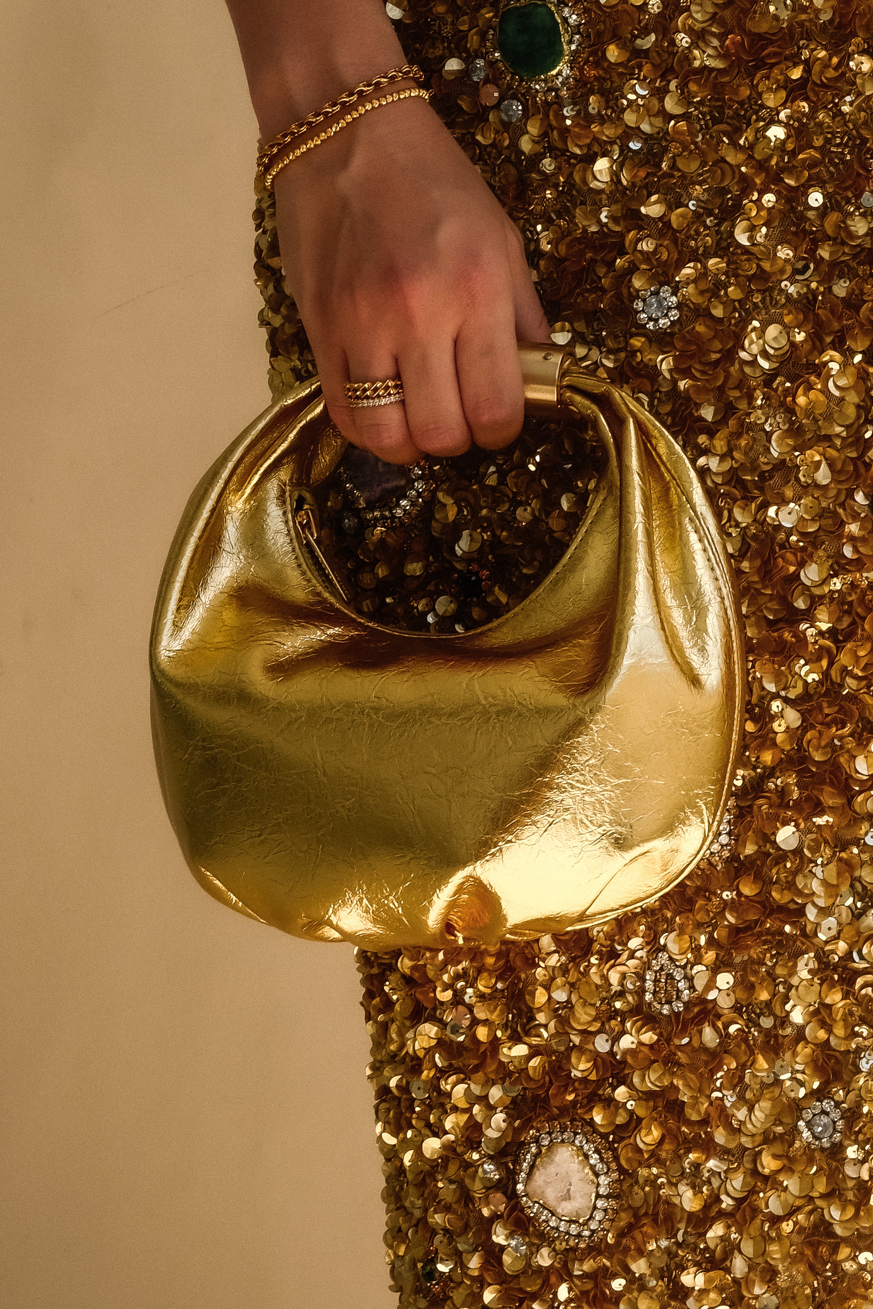 Bristol Mini Croissant Leather Bag - Gold - Image 4