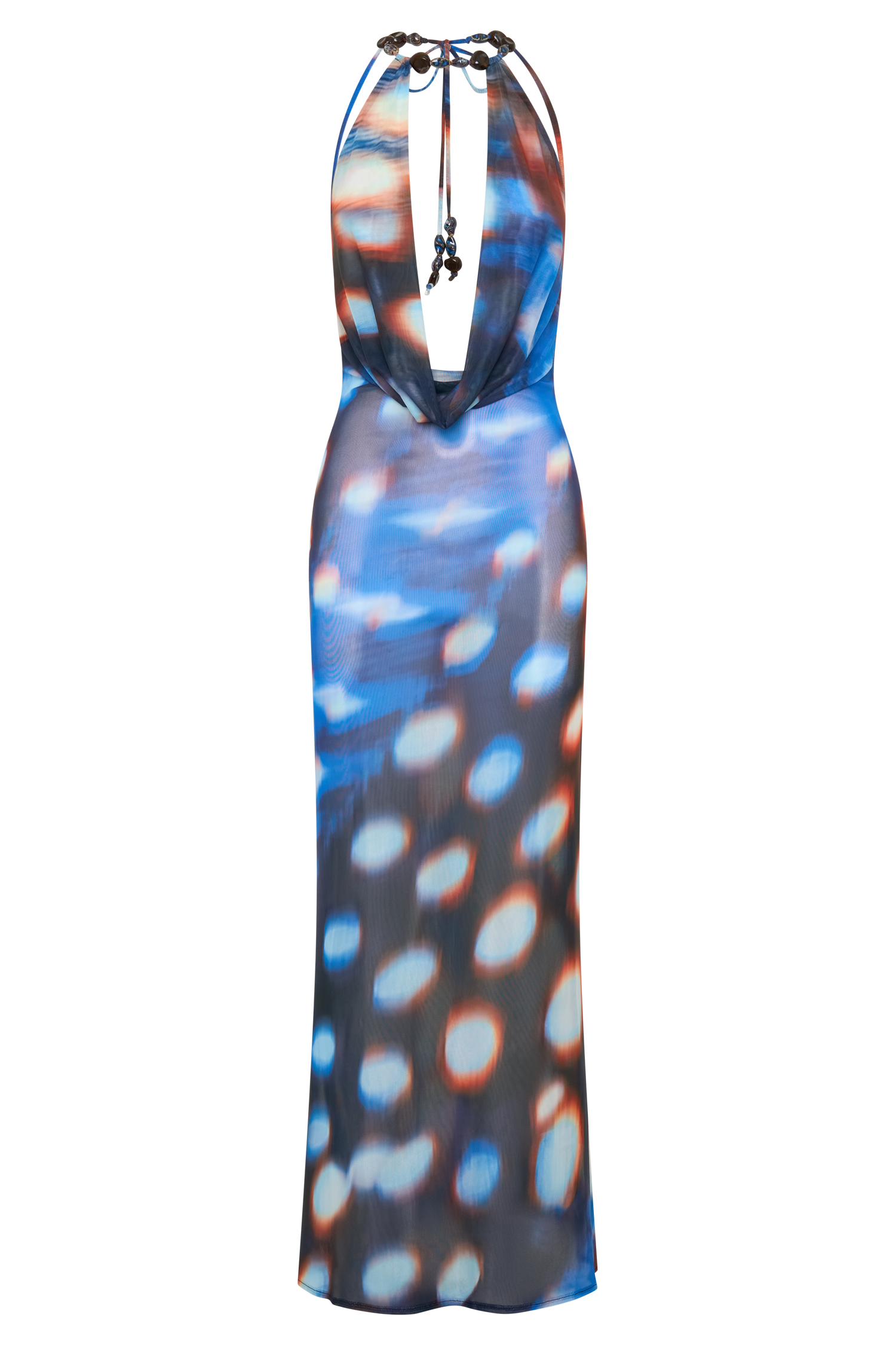 Ethel Mesh Cowl Plunge Maxi - Blue Abstract Print - Image 9