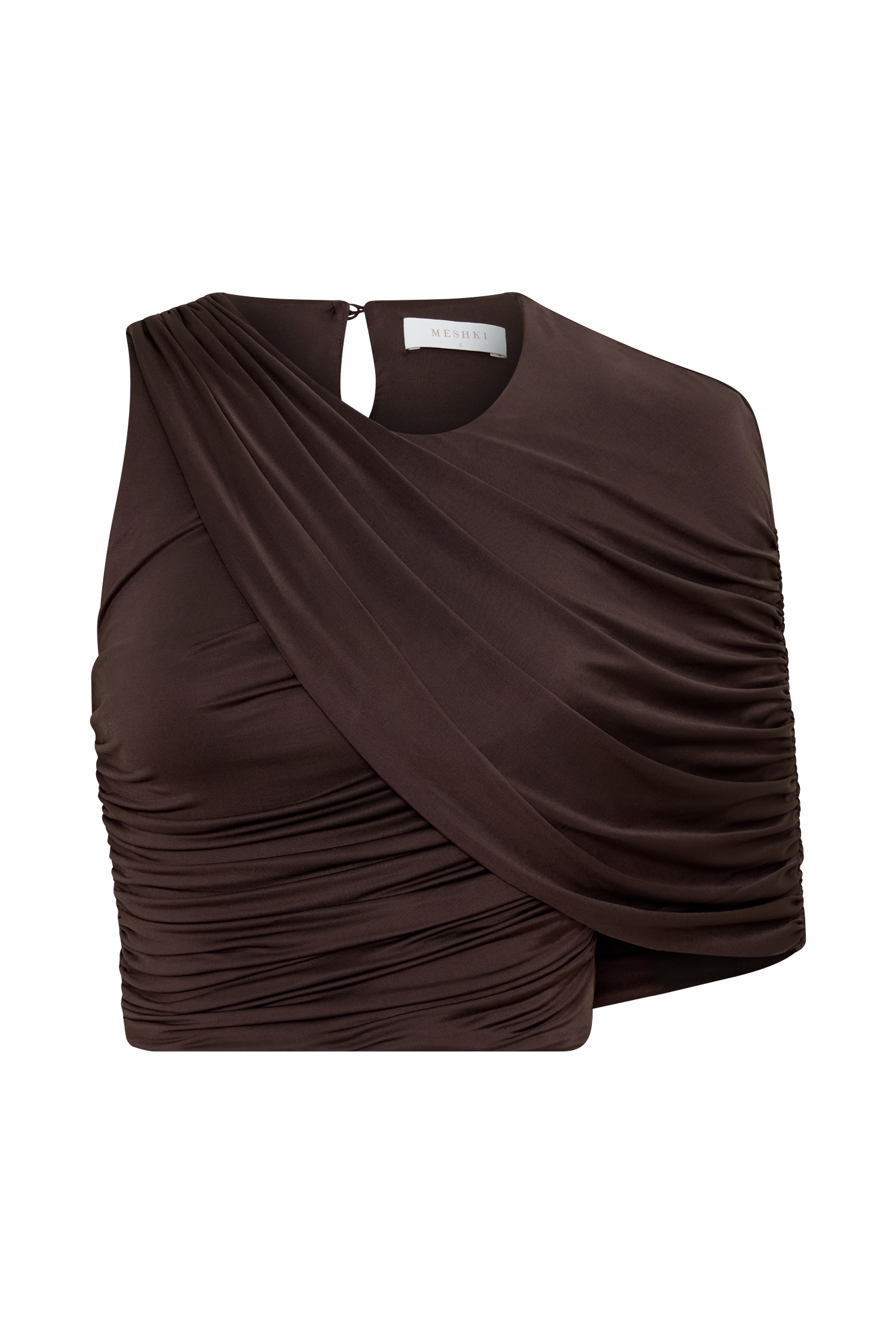 Adrienne One Shoulder Slinky Top - Chocolate - Image 9