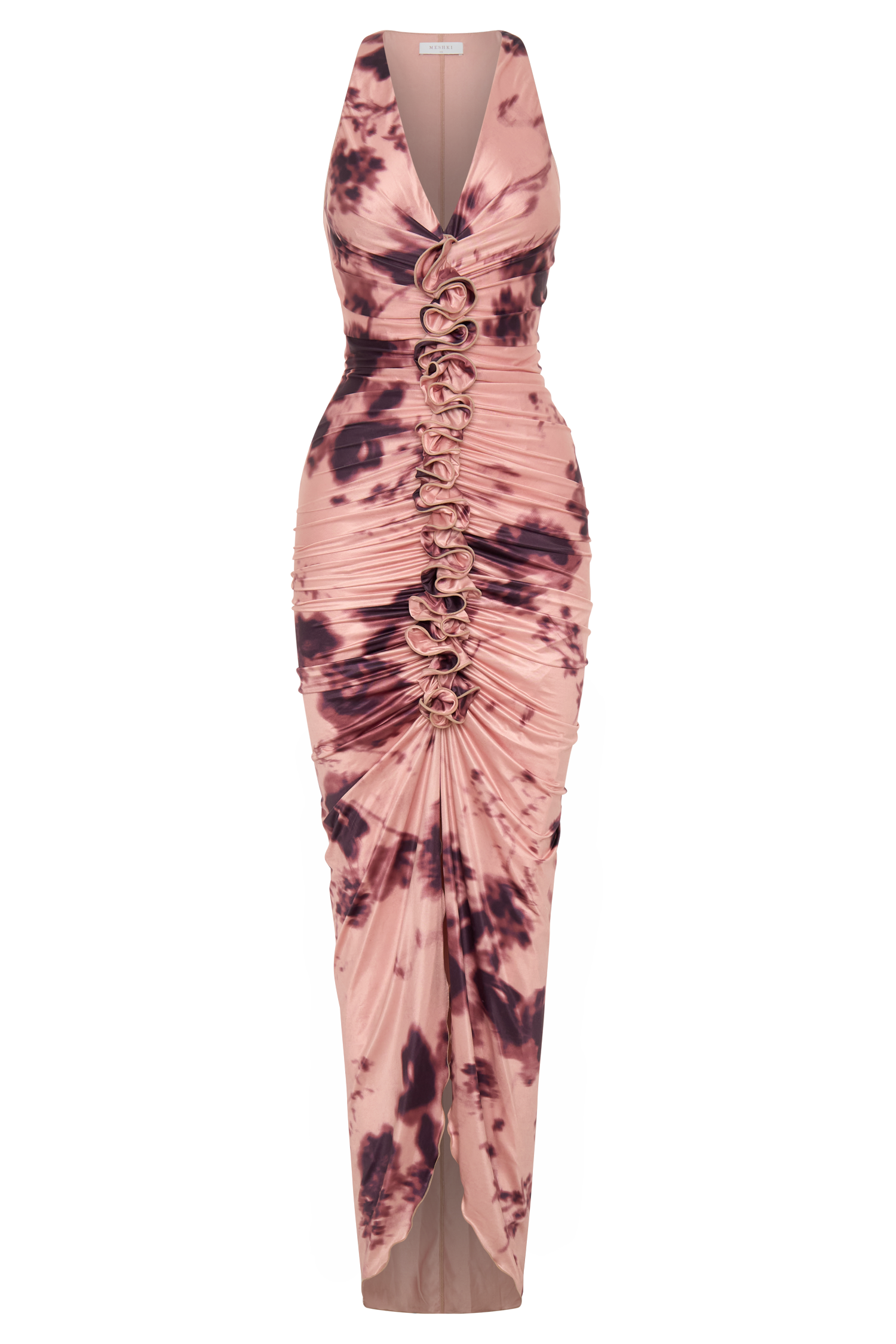 Alessandra Slinky Ruffle Maxi Dress - Pink Blurred Floral Print - Image 9