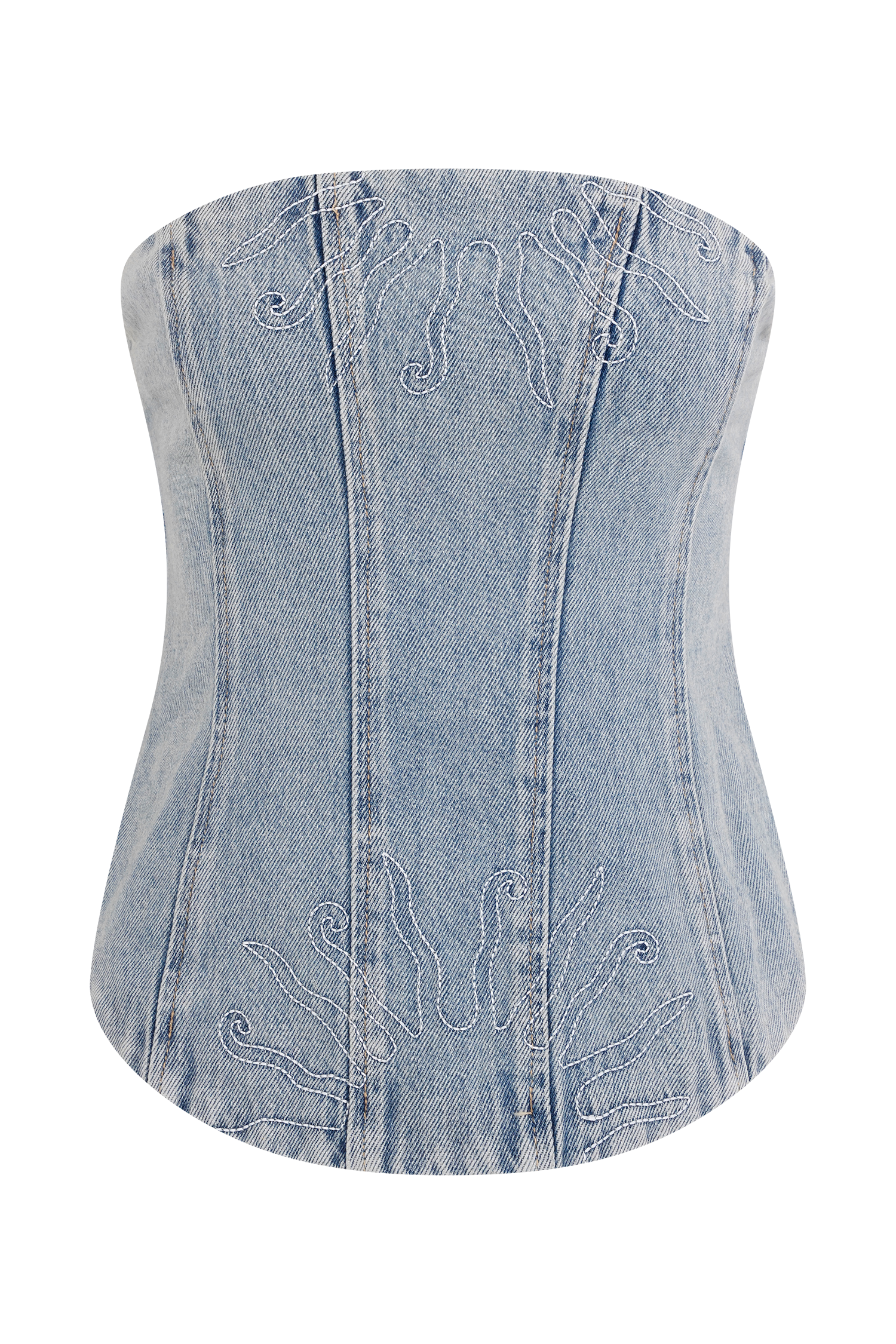 Alessia Embroidered Denim Corset - Light Vintage - Image 9