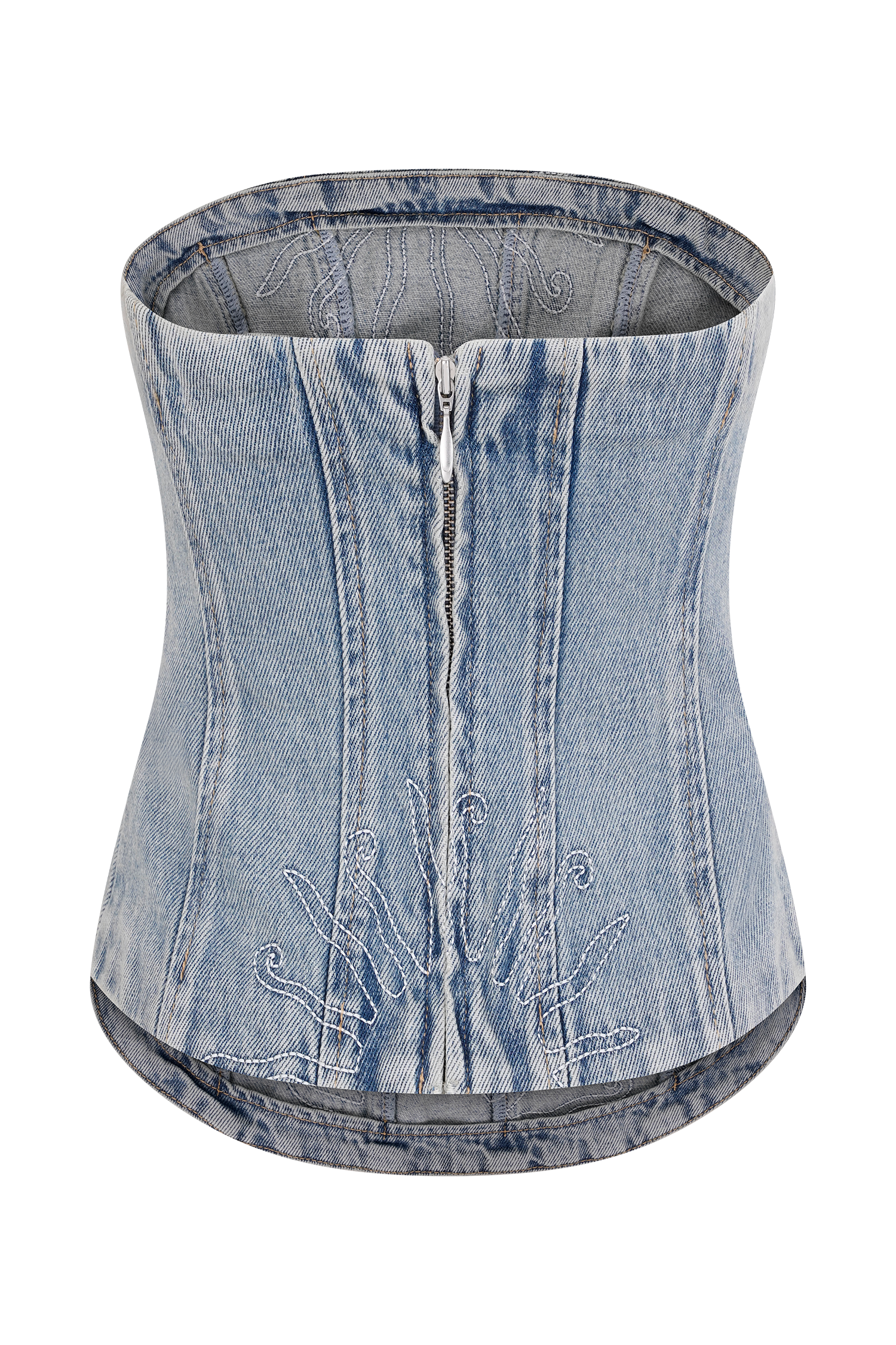 Alessia Embroidered Denim Corset - Light Vintage - Image 8
