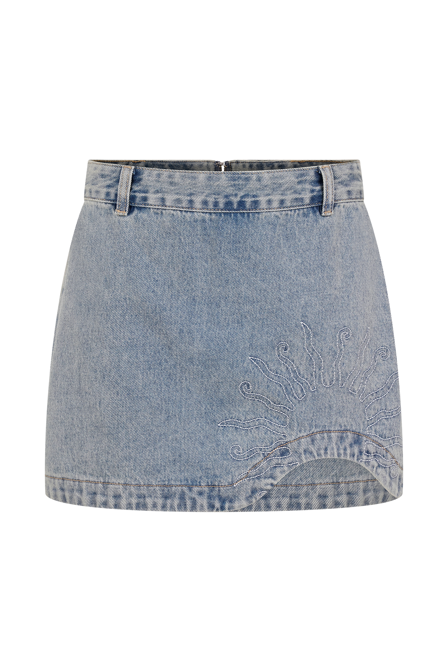 Alessia Embroidered Denim Mini Skirt - Light Vintage - Image 9