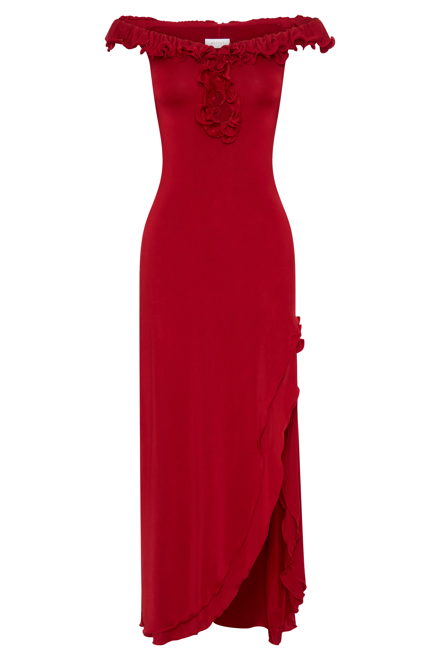 Allegra Off Shoulder Ruffle Midi Dress - Ruby - Image 9