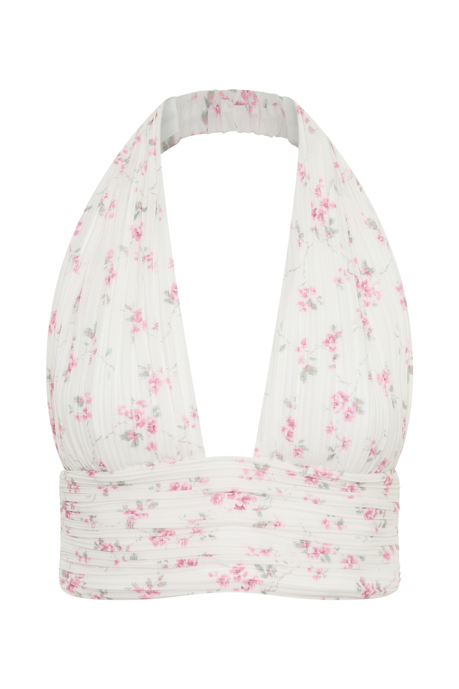 Amaris Sleeveless Plisse Halter Top - Floral Ditsy Print - Image 9