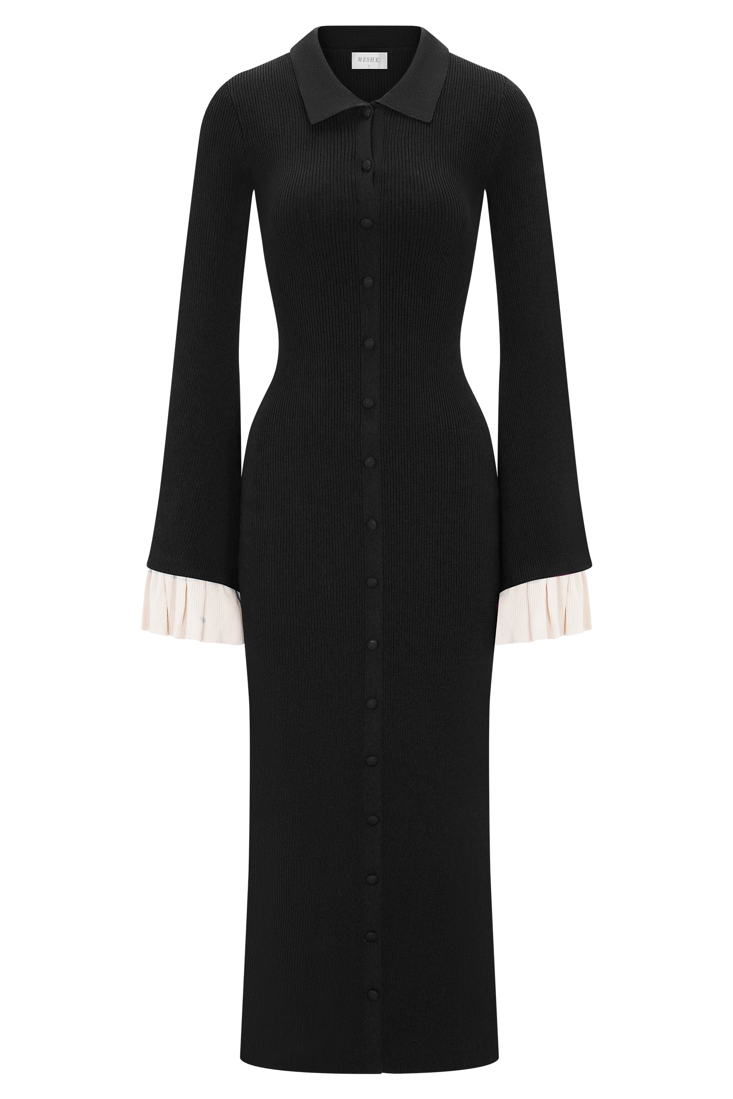 Amirose Ruffle Knit Midi Dress - Black - Image 8