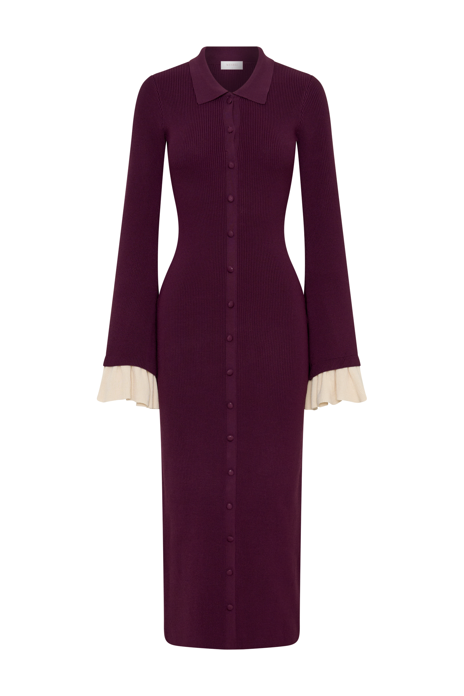 Amirose Ruffle Knit Midi Dress - Plum - Image 9