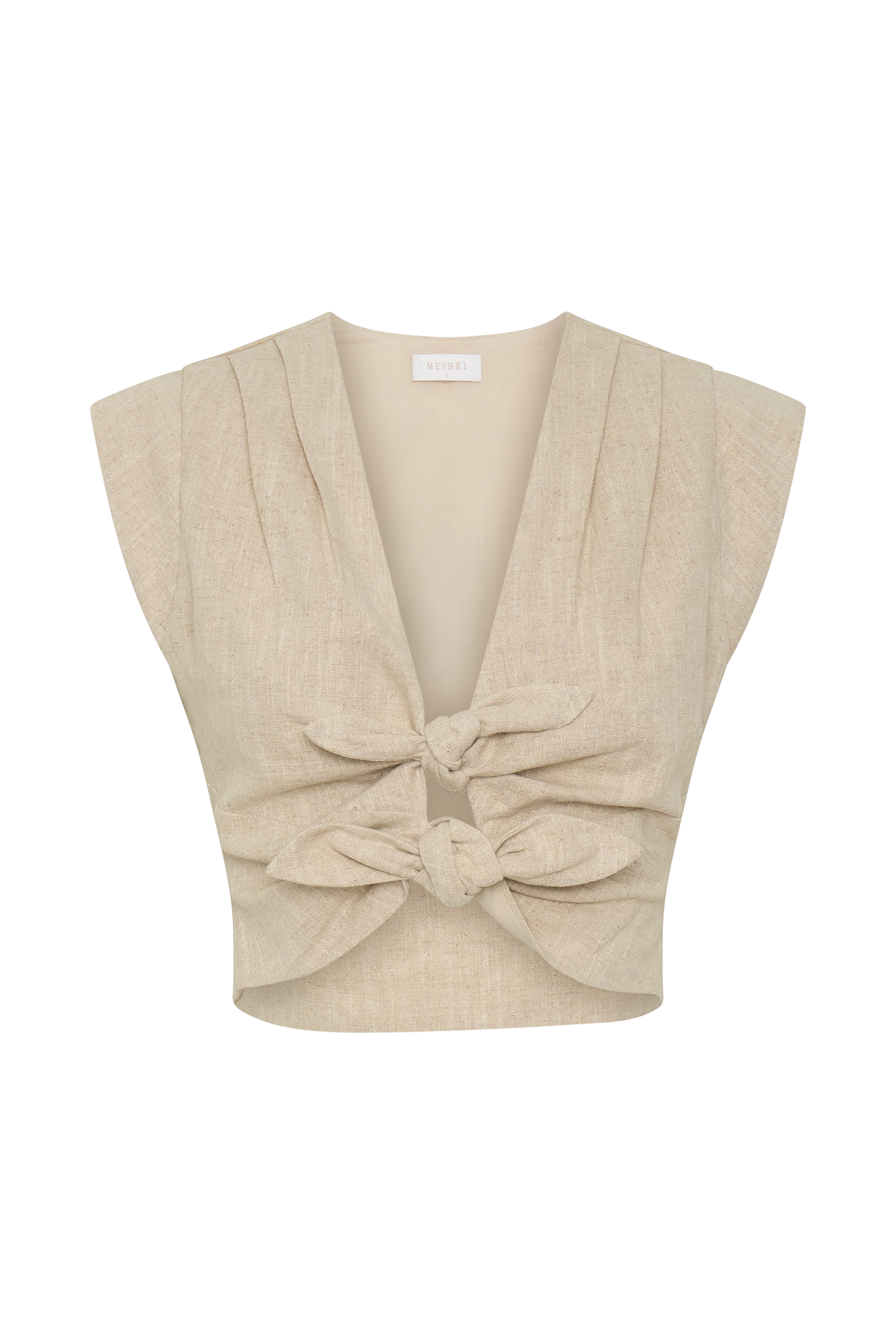 Anahita Linen Front Bows Short Sleeve Top - Natural - Image 11