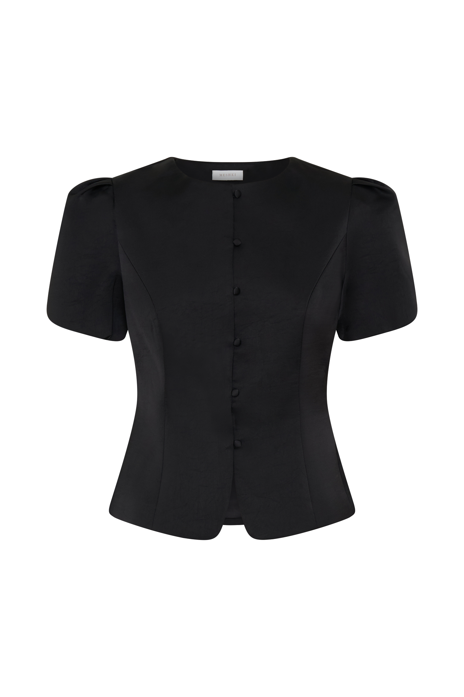 Anne Short Sleeve Satin Top - Black - Image 11