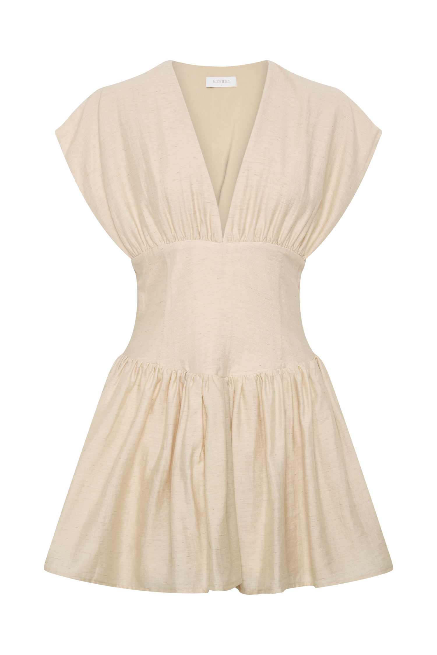 Arabella Cinched Waist Linen Mini Dress - Natural - Image 9