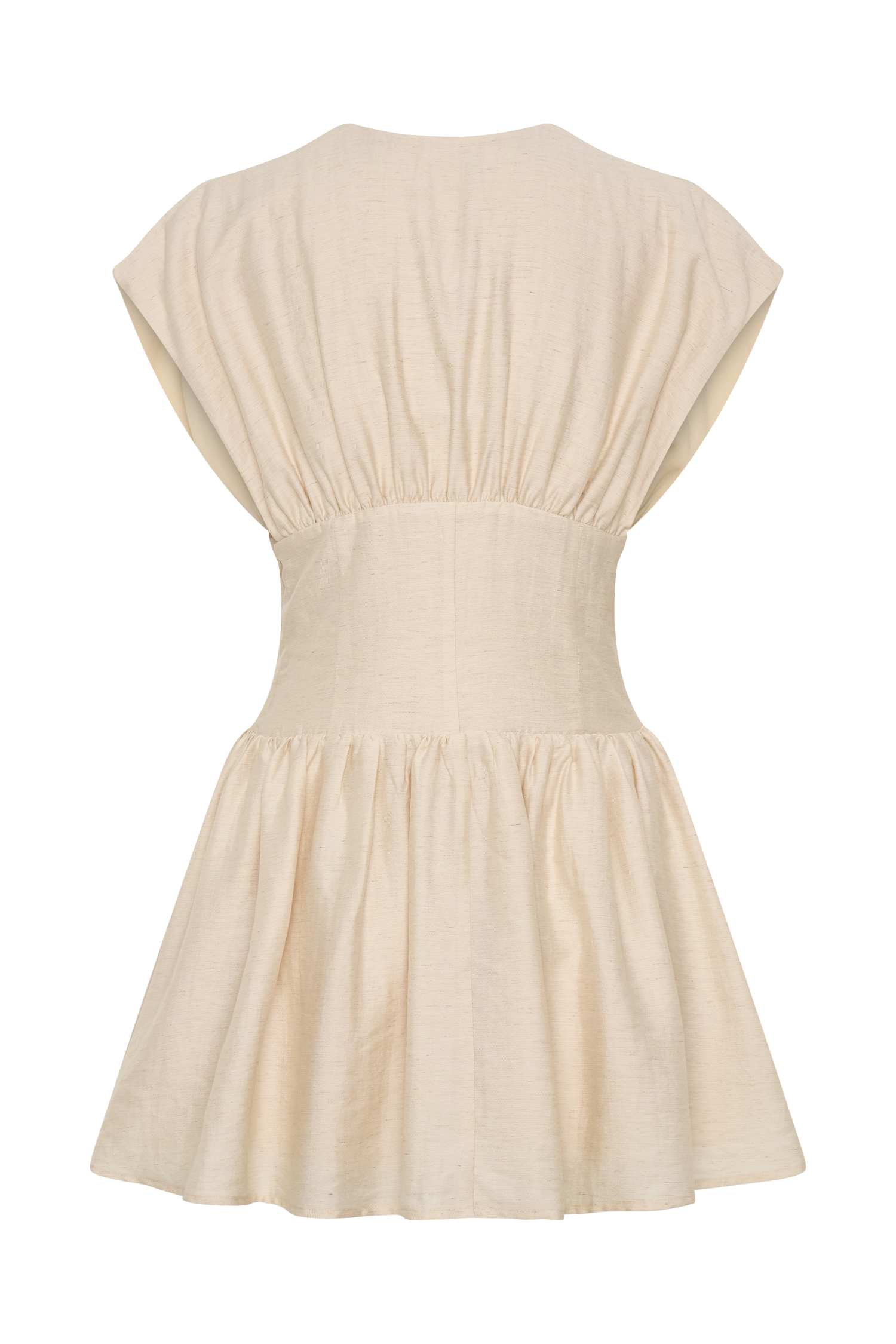 Arabella Cinched Waist Linen Mini Dress - Natural - Image 8