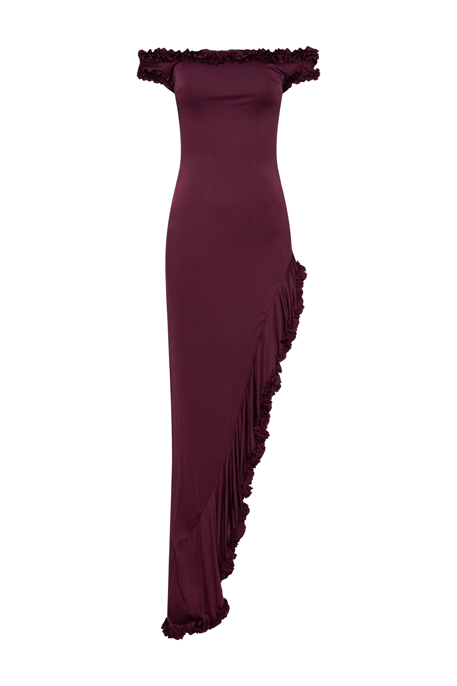Arielle Off Shoulder Ruffle Midi Dress - Plum - Image 12