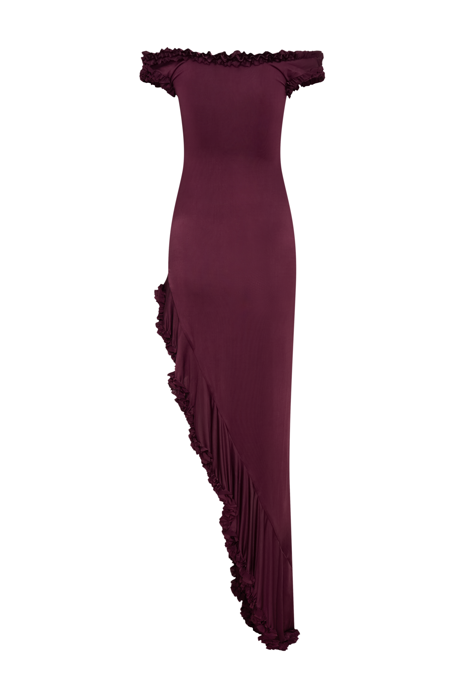 Arielle Off Shoulder Ruffle Midi Dress - Plum - Image 11