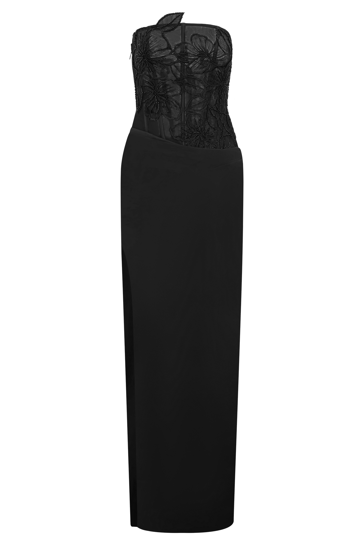 Asha Floral Mesh And Satin Maxi Dress - Black - Image 8