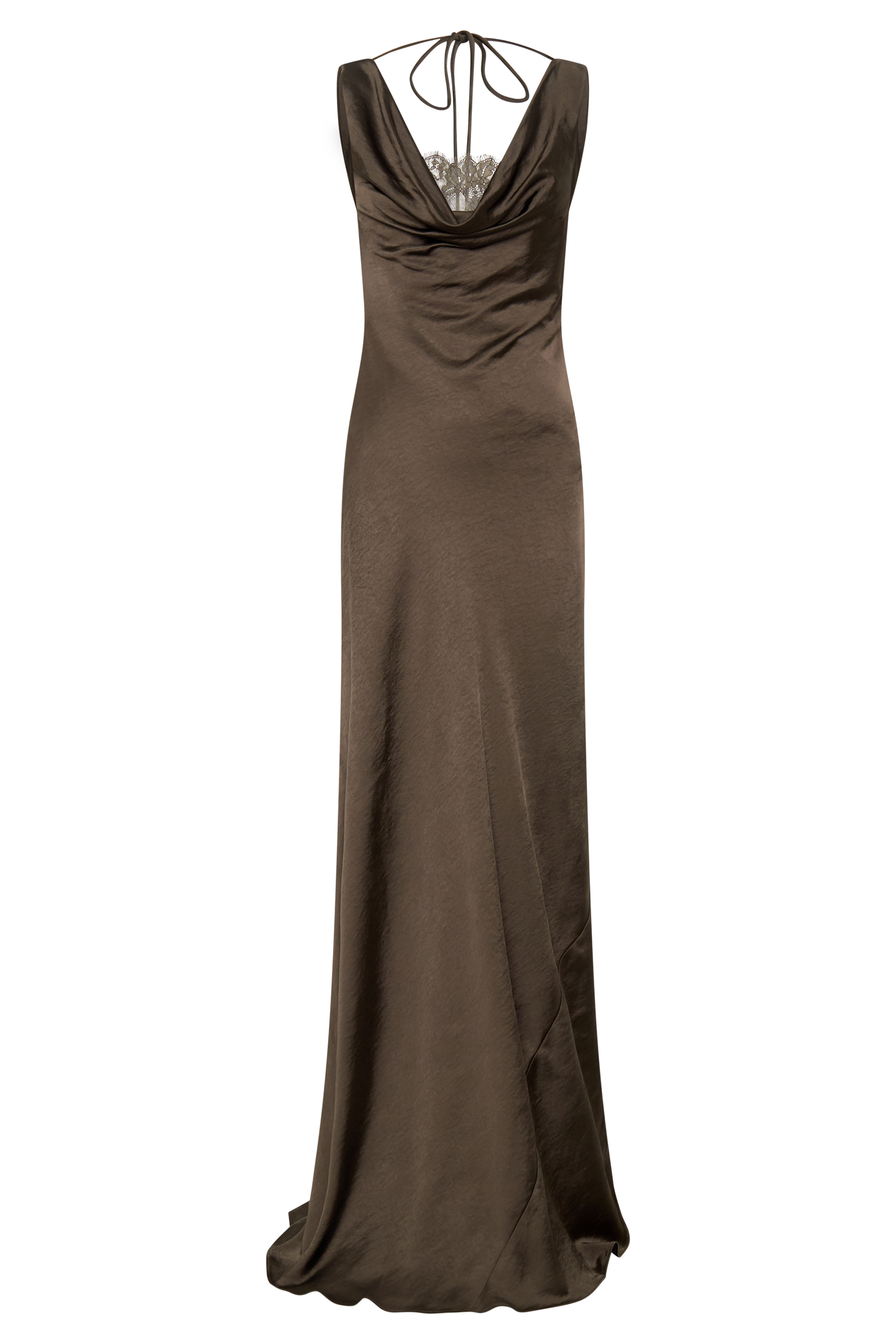 Ashley Cowl Neck Lace And Satin Maxi Dress - Mocha - Image 9
