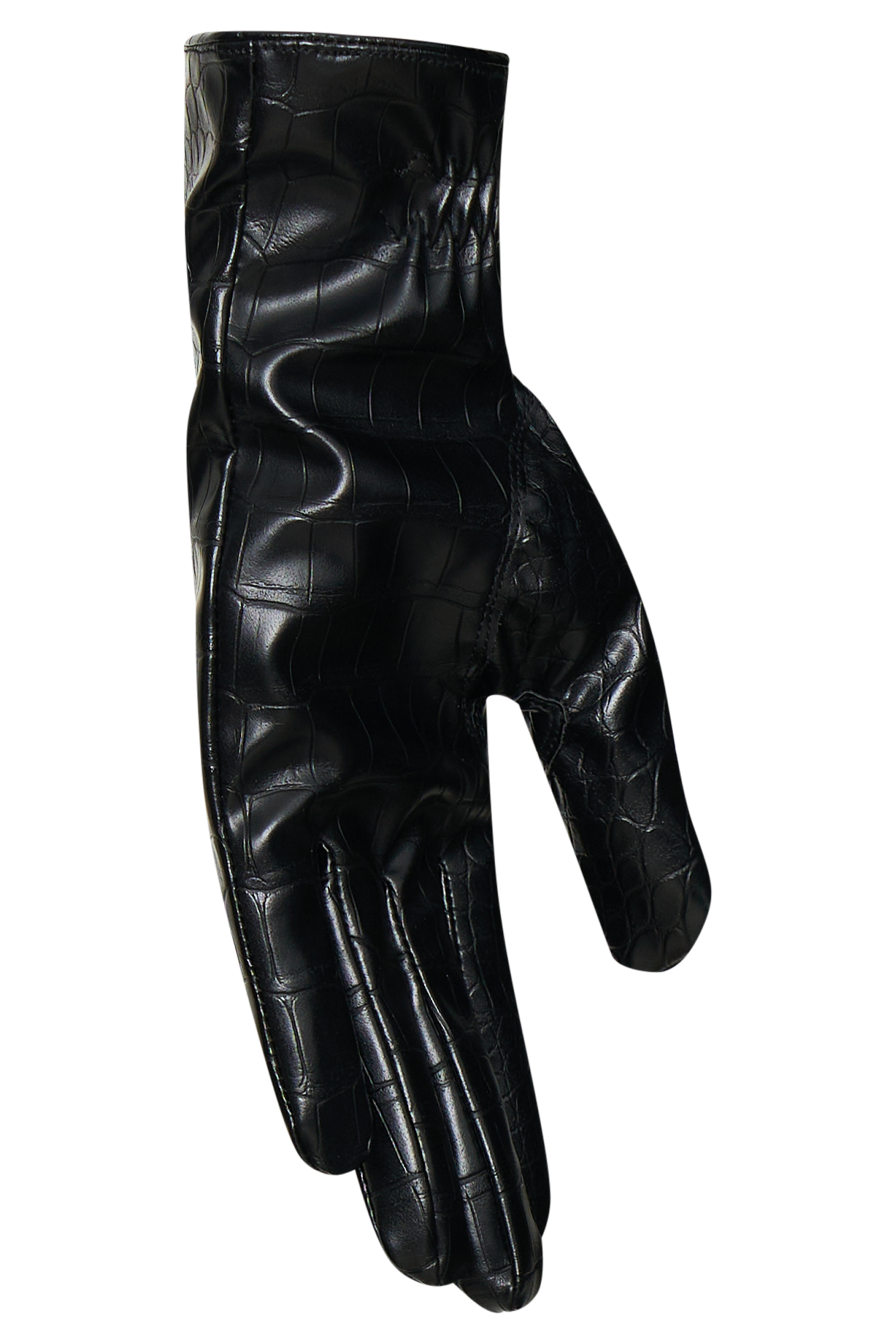 Atlas Faux Leather Crocodile Gloves - Black - Image 7