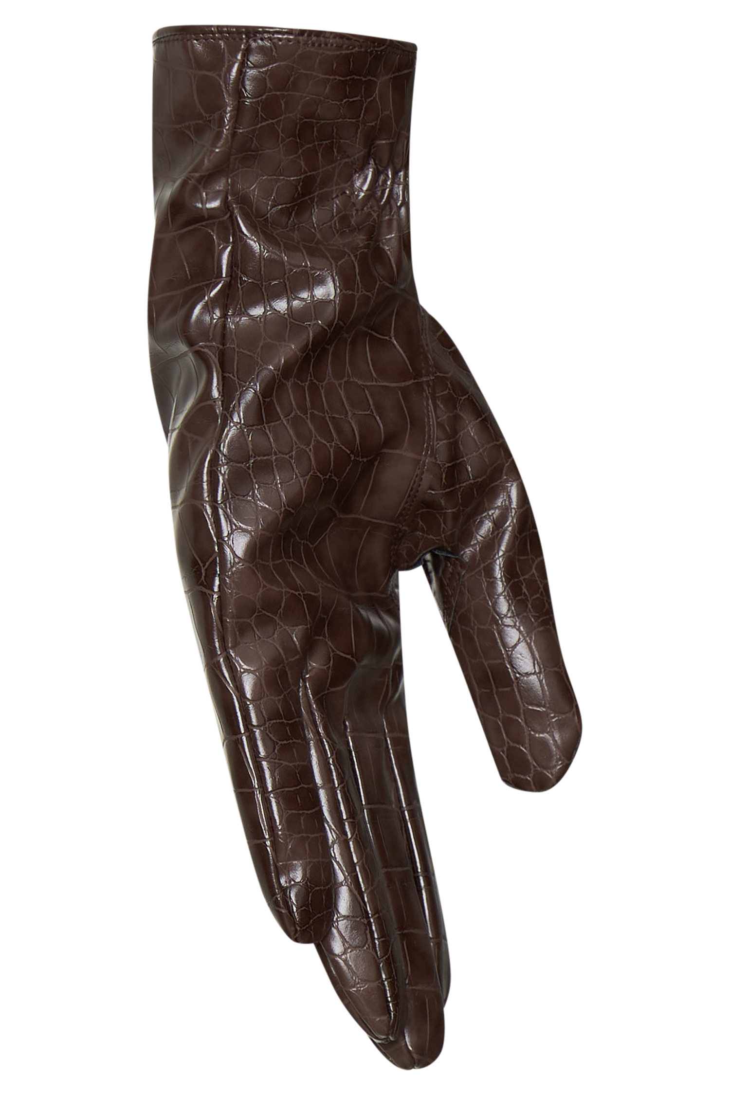 Atlas Faux Leather Crocodile Gloves - Chocolate - Image 6