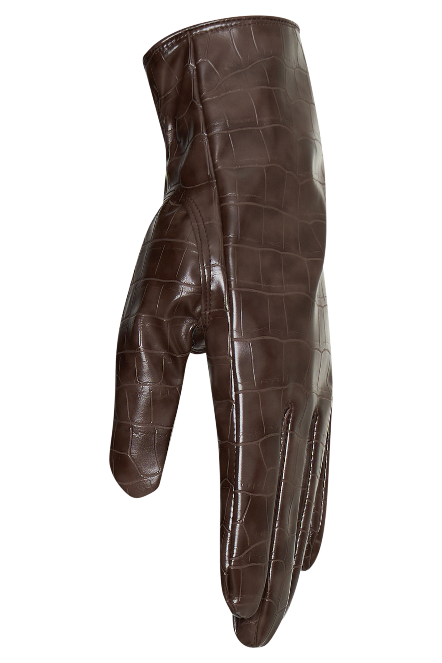 Atlas Faux Leather Crocodile Gloves - Chocolate - Image 7